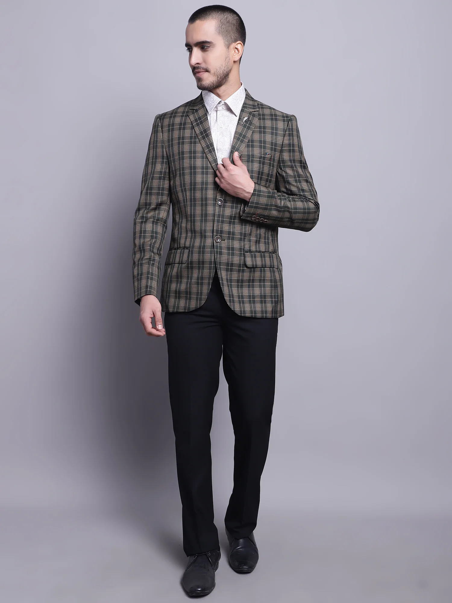 Blazer for Men | Premium Formal Blazer Slim Fit Notched Collar Poly Viscose Fabric Checkered Pattern - Image 5