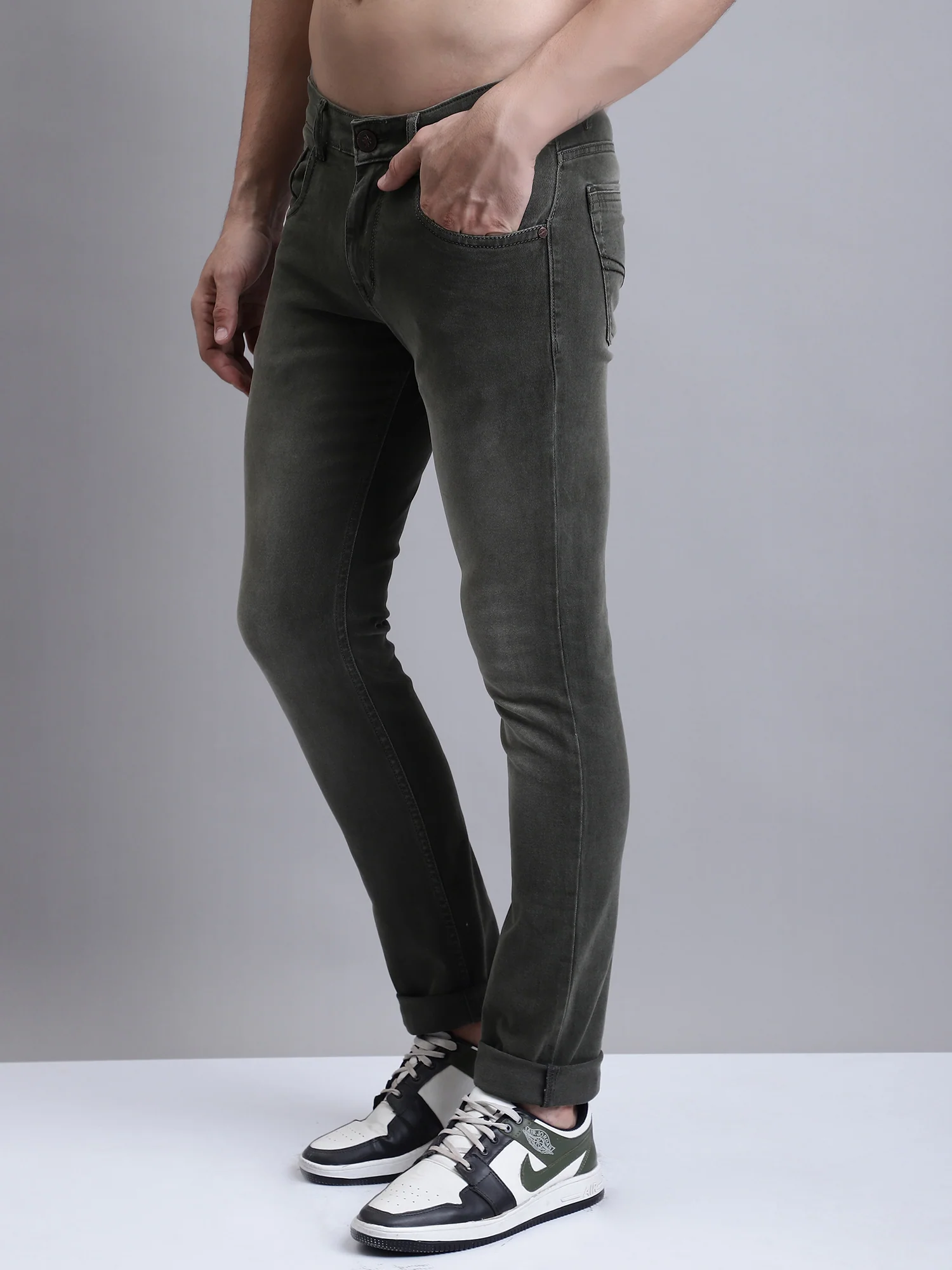 Denim Jeans for Men l Breathable & Soft with Color Fastness Ultra Narrow Fit Cotton Fabric Solid Pattern Button Closure - Image 2