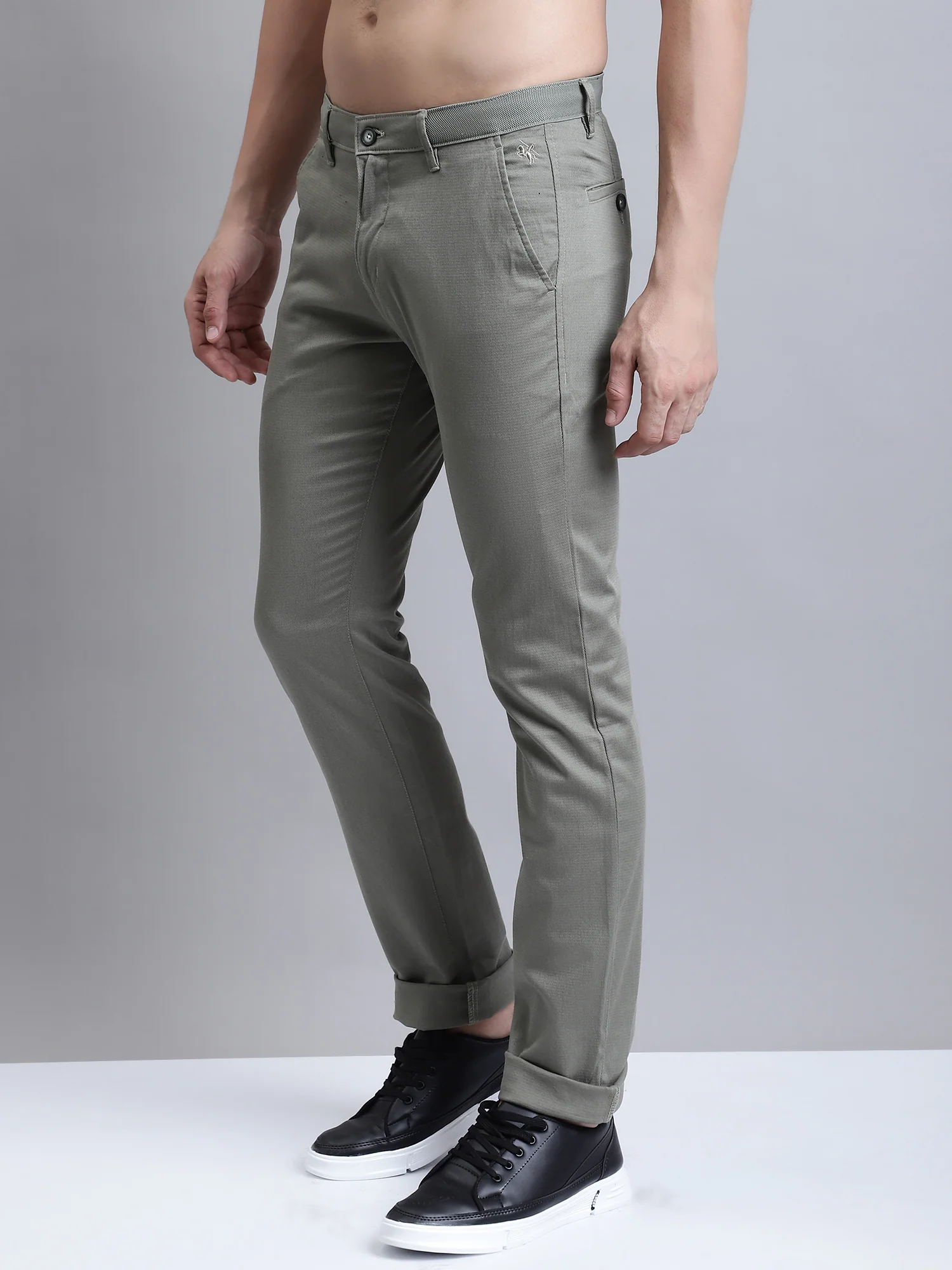 Men's Casual Flat front Light Olive Green  Trousers - Image 2
