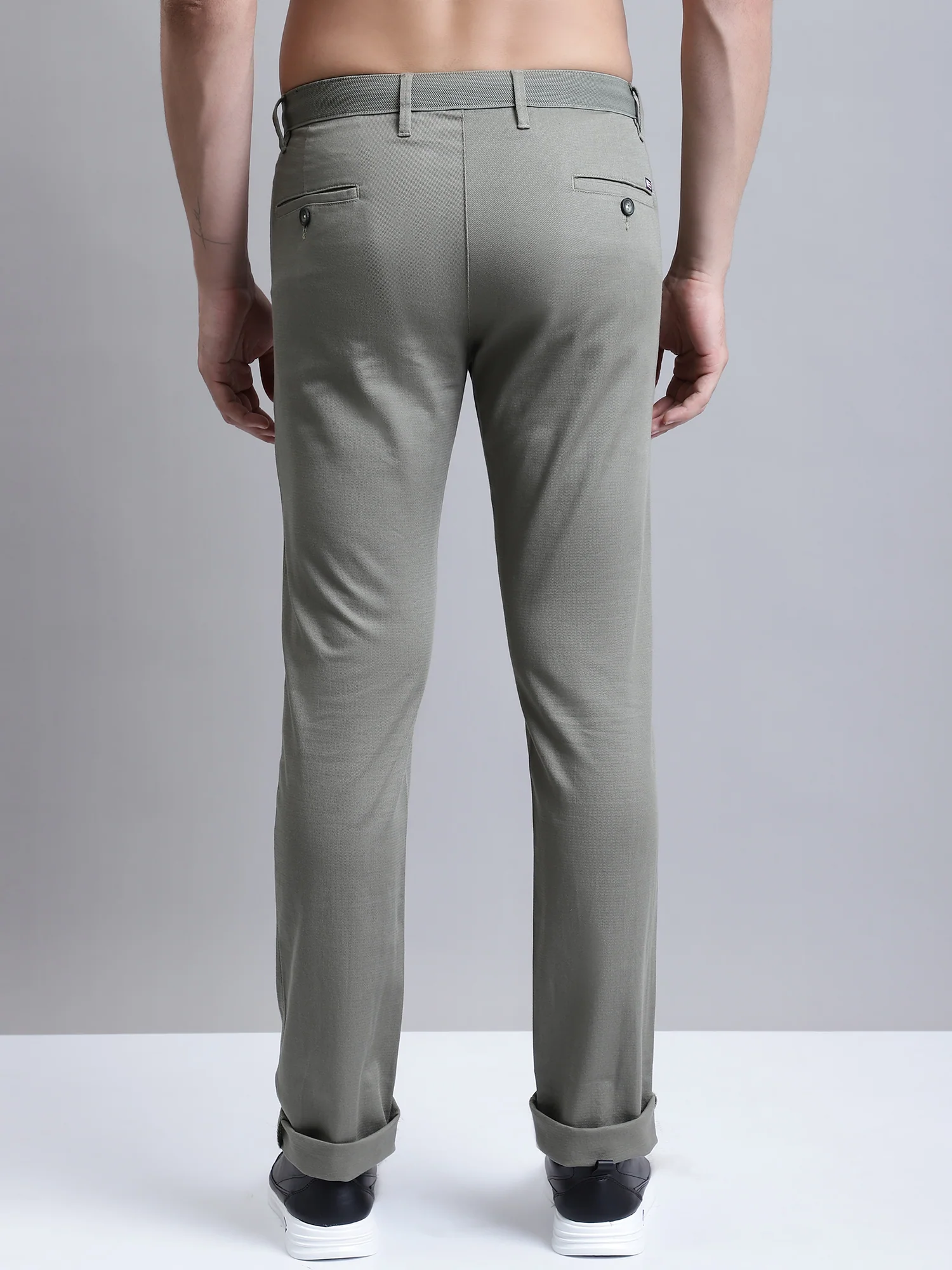 Men's Casual Flat front Light Olive Green  Trousers - Image 4
