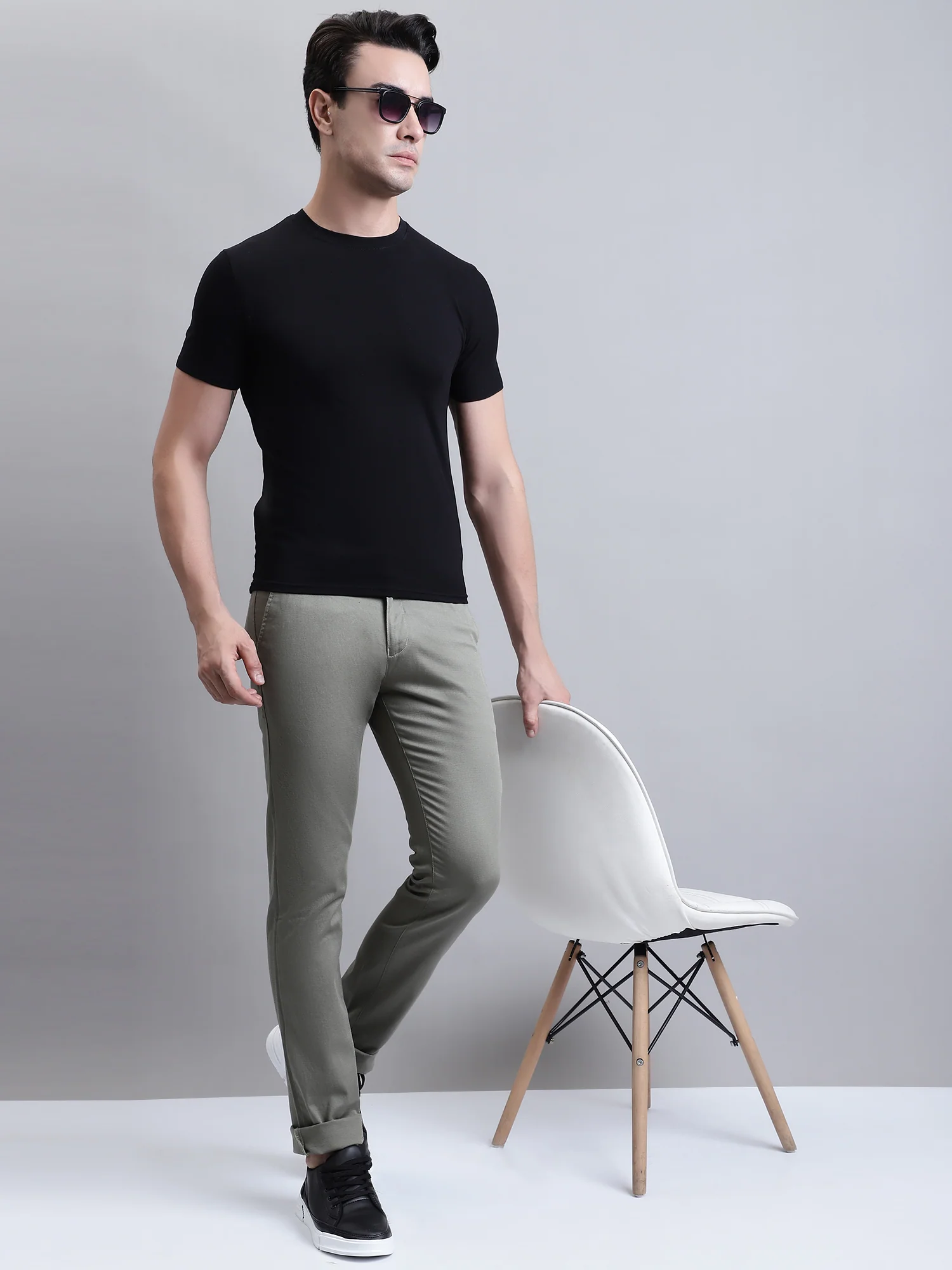 Men's Casual Flat front Light Olive Green  Trousers - Image 5