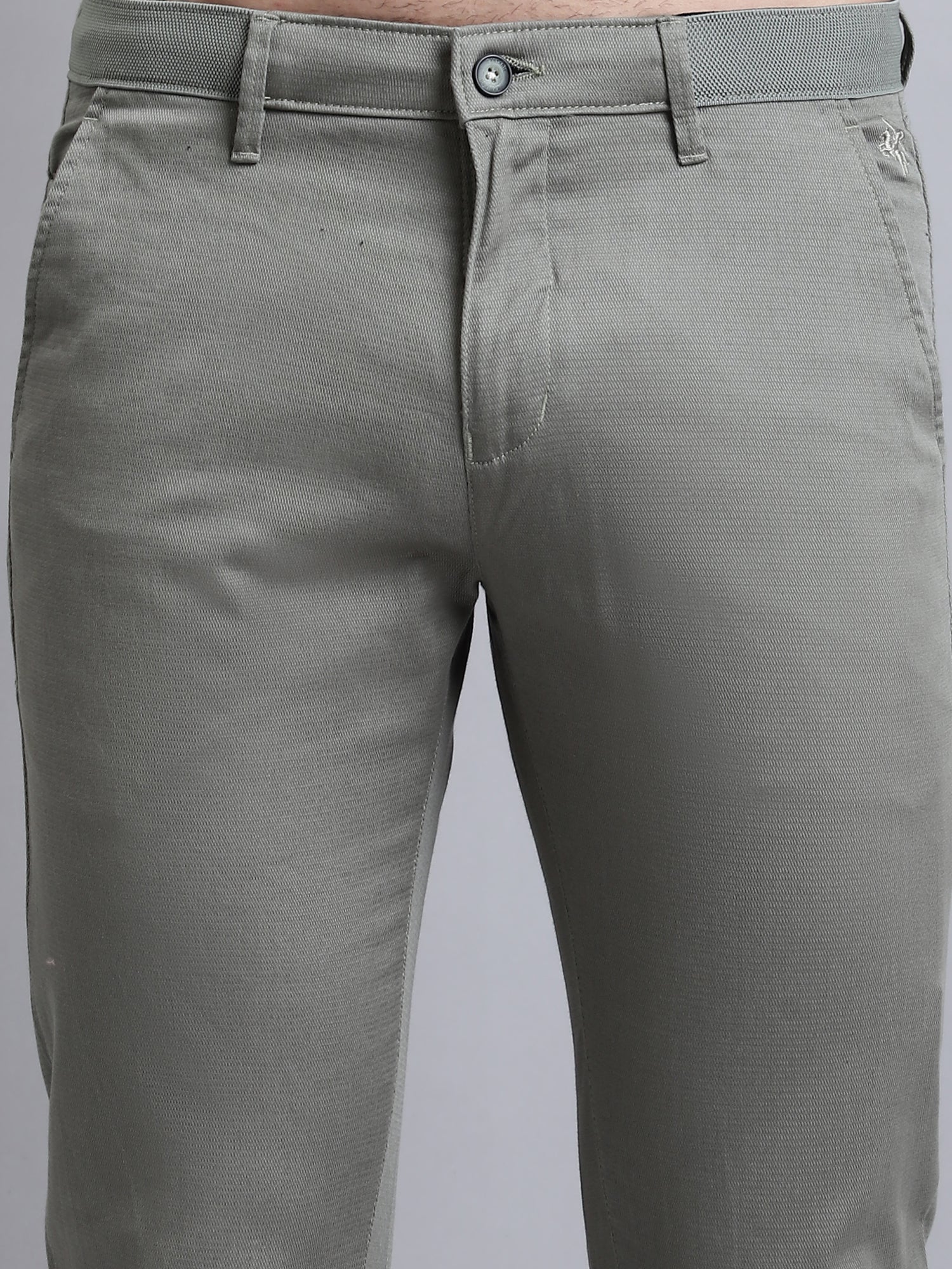 Men's Casual Flat front Light Olive Green  Trousers - Image 6
