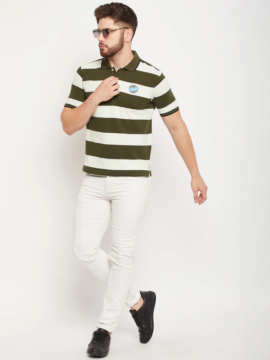 T-Shirt for Men | Breathable & Soft with Color Fastness Regular Fit Polo Neck Poly Cotton Fabric Striped Pattern - Image 2