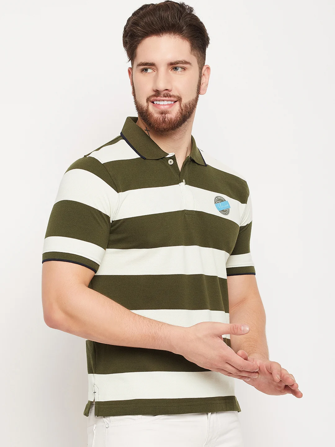 T-Shirt for Men | Breathable & Soft with Color Fastness Regular Fit Polo Neck Poly Cotton Fabric Striped Pattern - Image 4