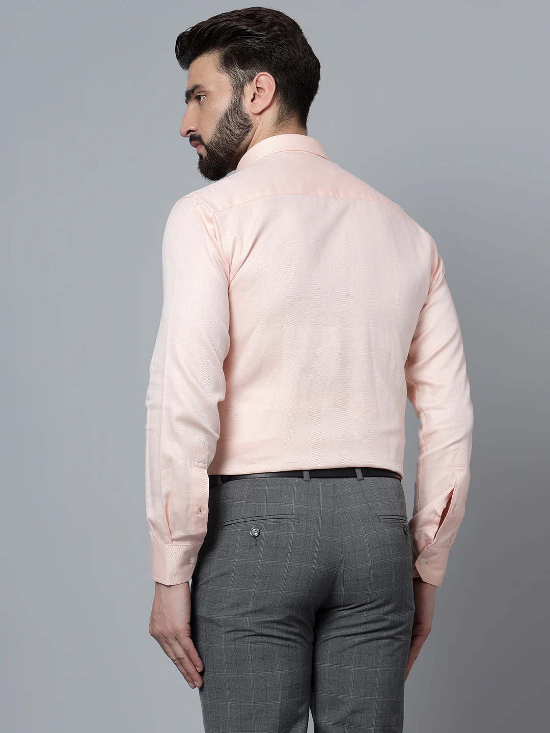 Men's Light Orange Formal Self Textured Full Sleeve Shirt - Image 2