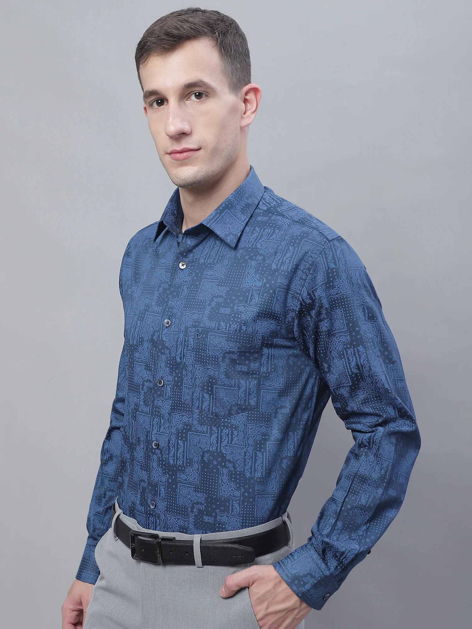 Formal Shirt for Men l Breathable & Soft with Color Fastness Regular Fit Spread Collar Neck Cotton Fabric Printed Pattern - Image 3