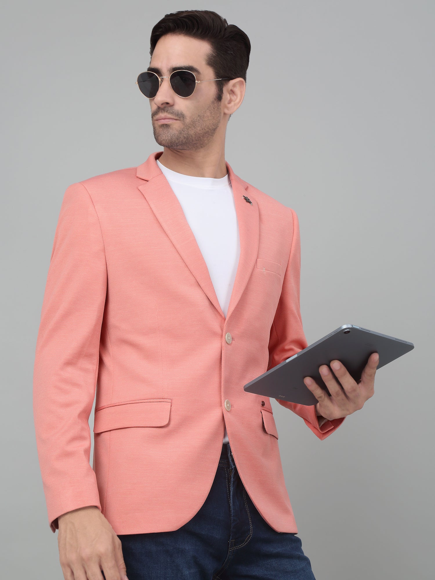 Blazer for Men | Premium Casual Blazer Slim Fit Notched Collar Terry Rayon Fabric Self Design Pattern - Image 4