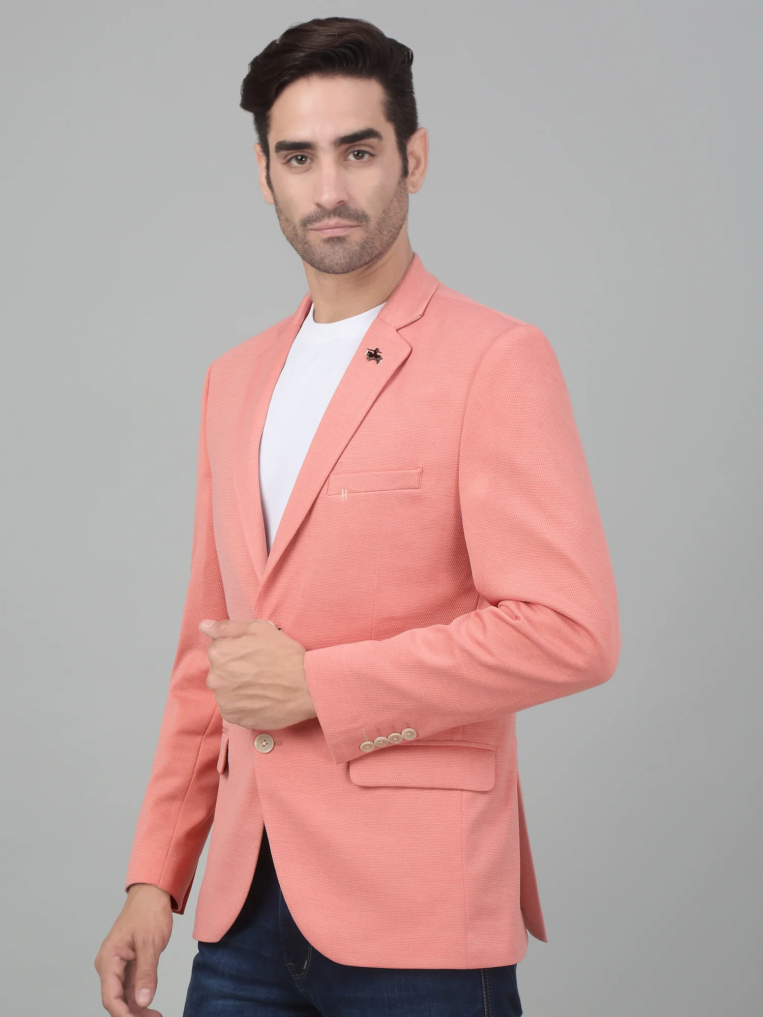 Blazer for Men | Premium Casual Blazer Slim Fit Notched Collar Terry Rayon Fabric Self Design Pattern - Image 5