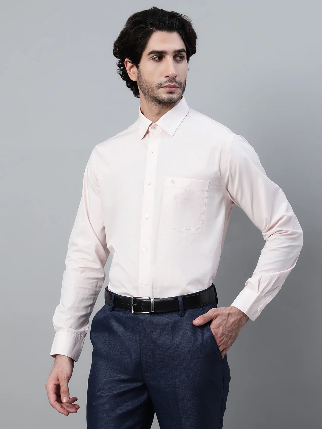 Men's Light Peach Formal Plain Full Sleeve Shirt - Image 3