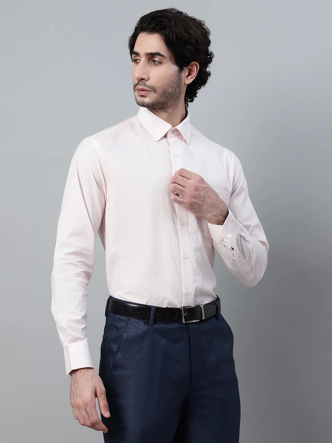 Men's Light Peach Formal Plain Full Sleeve Shirt - Image 4