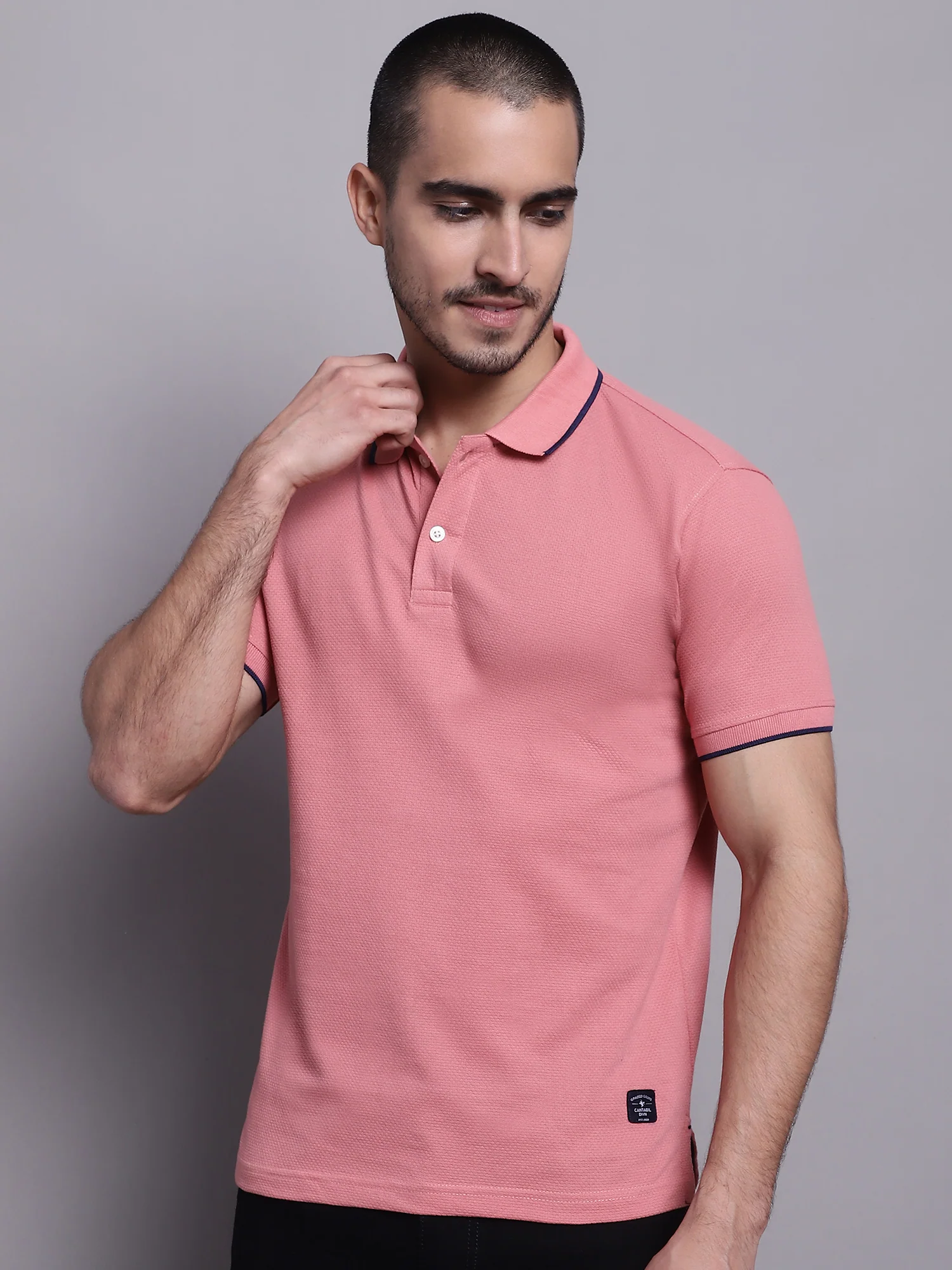 T-Shirt for Men | Breathable & Soft with Color Fastness Regular Fit Polo Neck Cotton Fabric Solid Pattern - Image 2