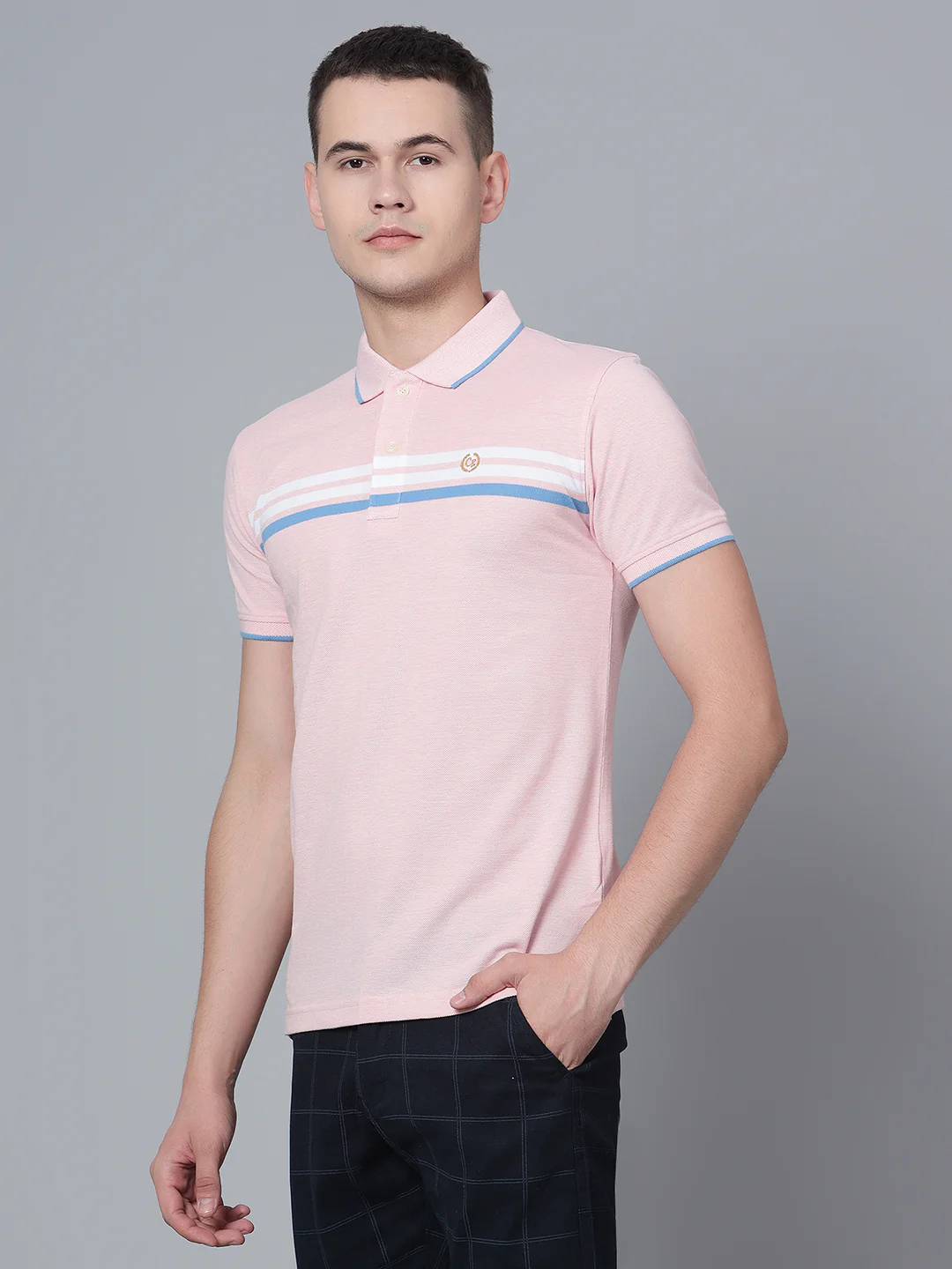 T-Shirt for Men | Breathable & Soft with Color Fastness Regular Fit Polo Neck Poly Cotton Fabric Striped Pattern - Image 2