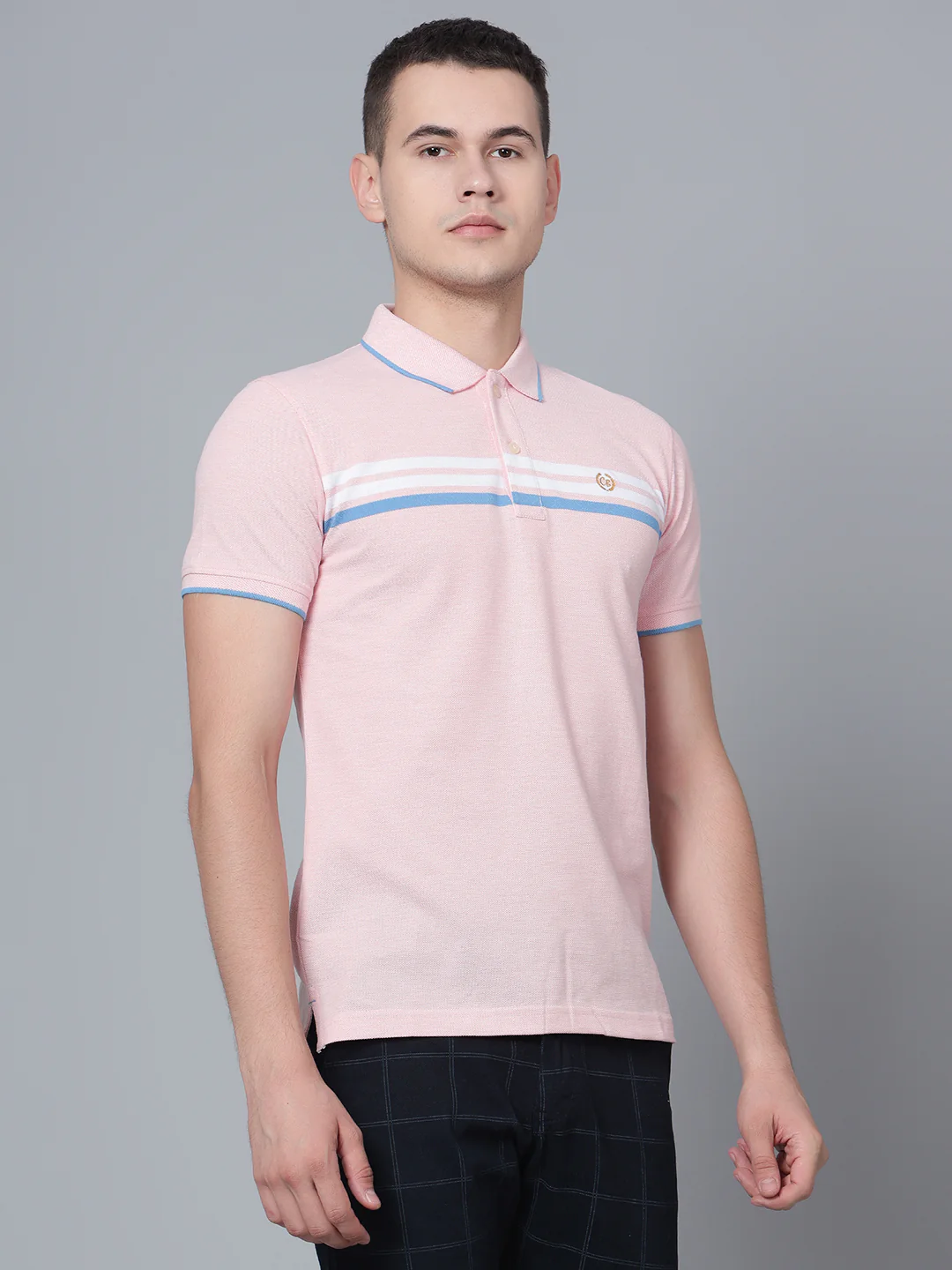 T-Shirt for Men | Breathable & Soft with Color Fastness Regular Fit Polo Neck Poly Cotton Fabric Striped Pattern - Image 3
