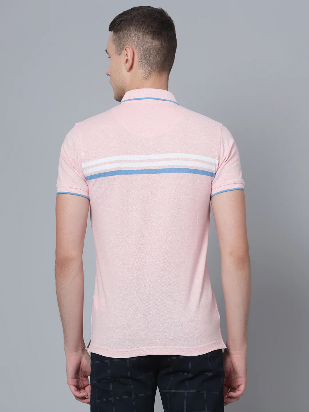 T-Shirt for Men | Breathable & Soft with Color Fastness Regular Fit Polo Neck Poly Cotton Fabric Striped Pattern - Image 4