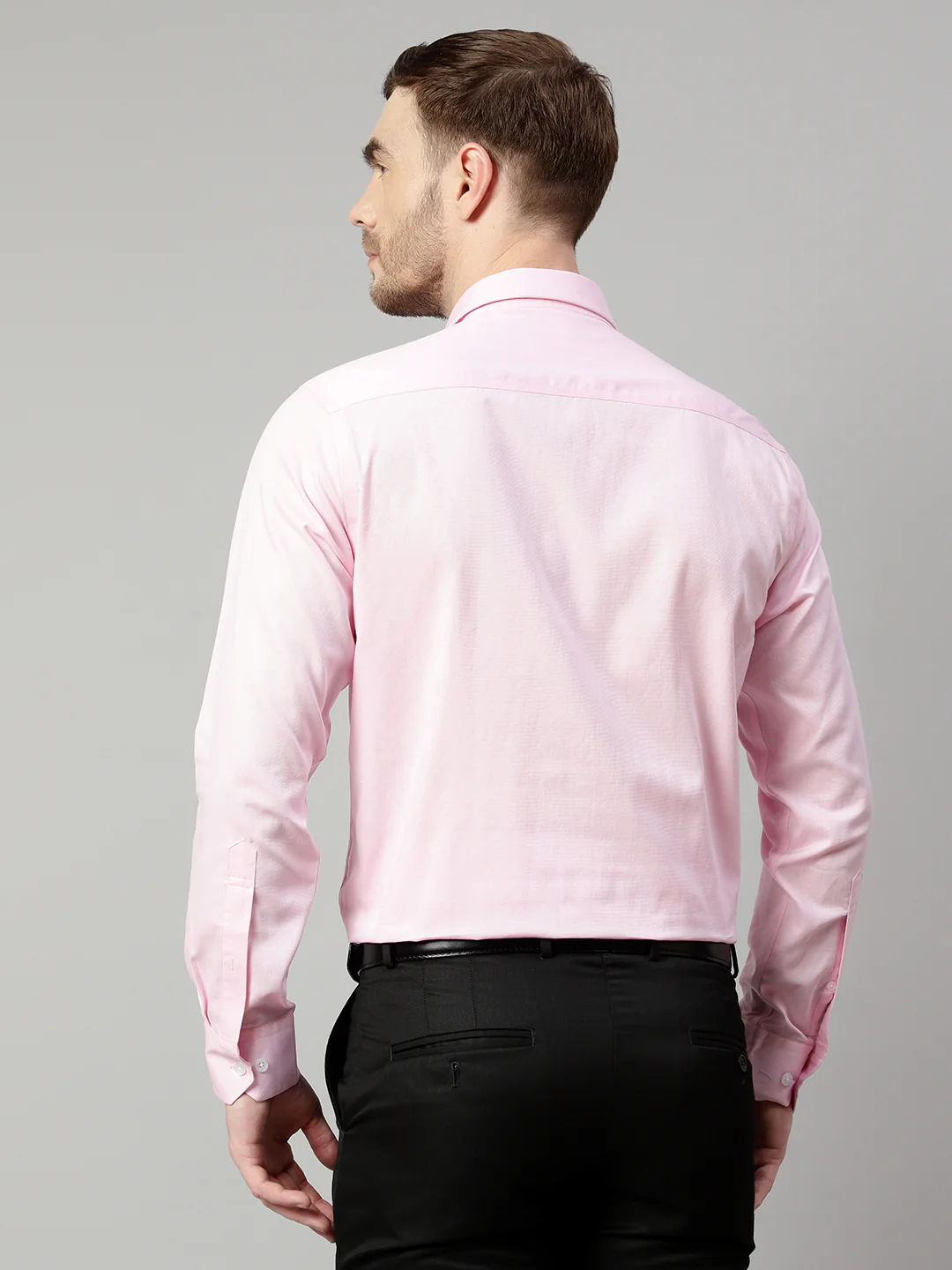 Men's Light Pink Formal Fil a Fil Plain Full Sleeve Shirt - Image 2