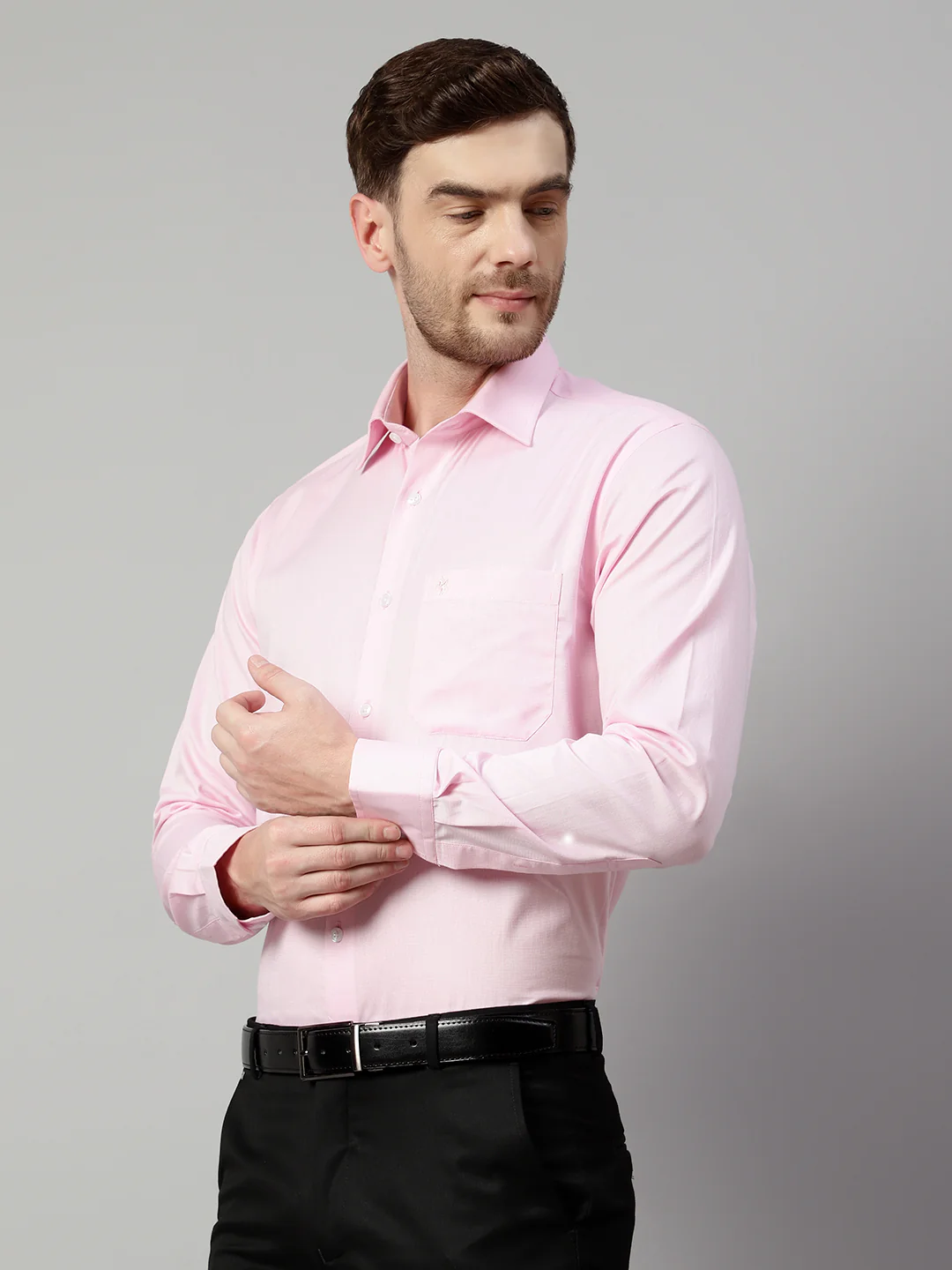Men's Light Pink Formal Fil a Fil Plain Full Sleeve Shirt - Image 3