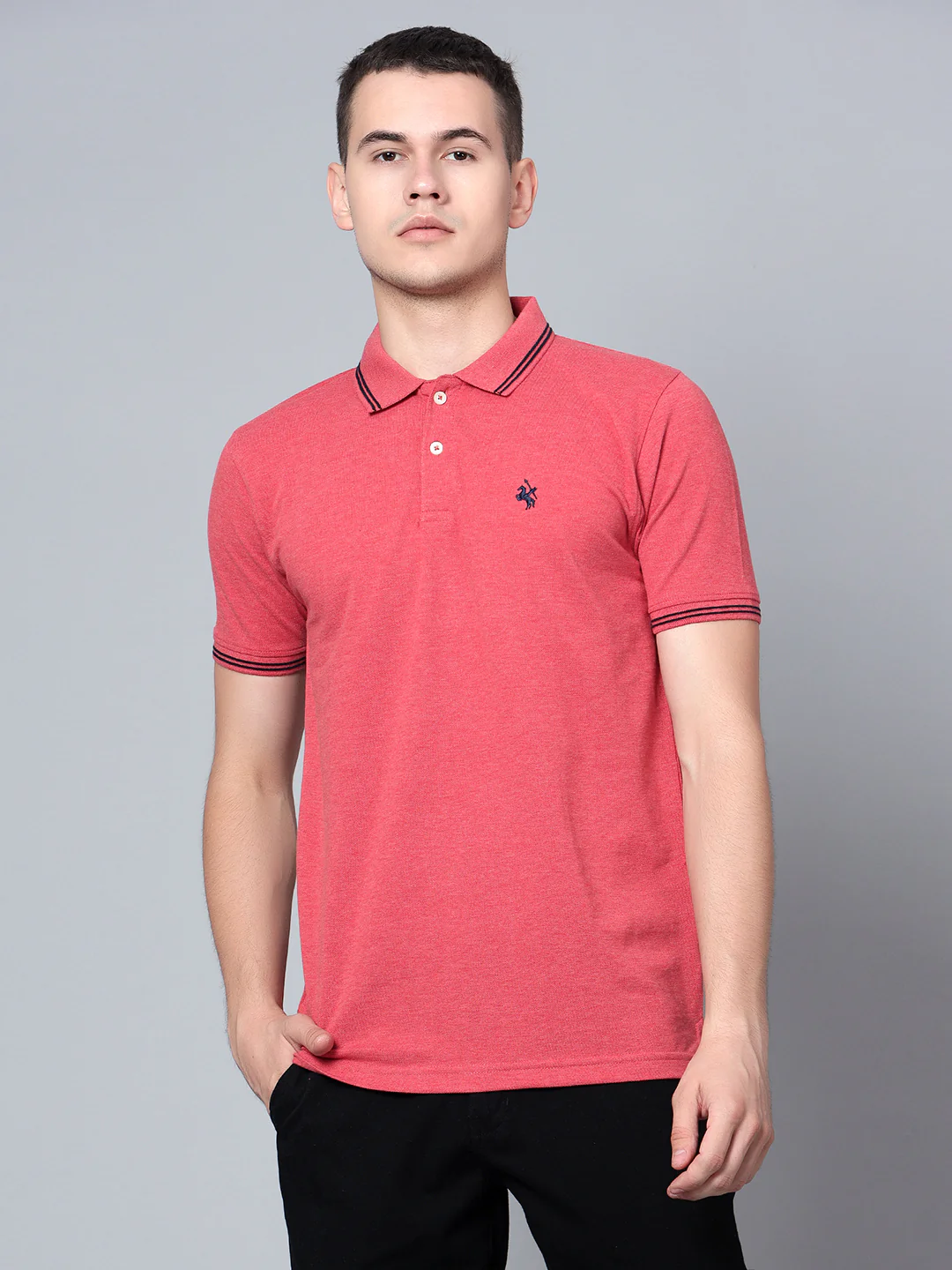 T-Shirt for Men | Breathable & Soft with Color Fastness Regular Fit Polo Neck Poly Cotton Fabric Solid Pattern - Image 2