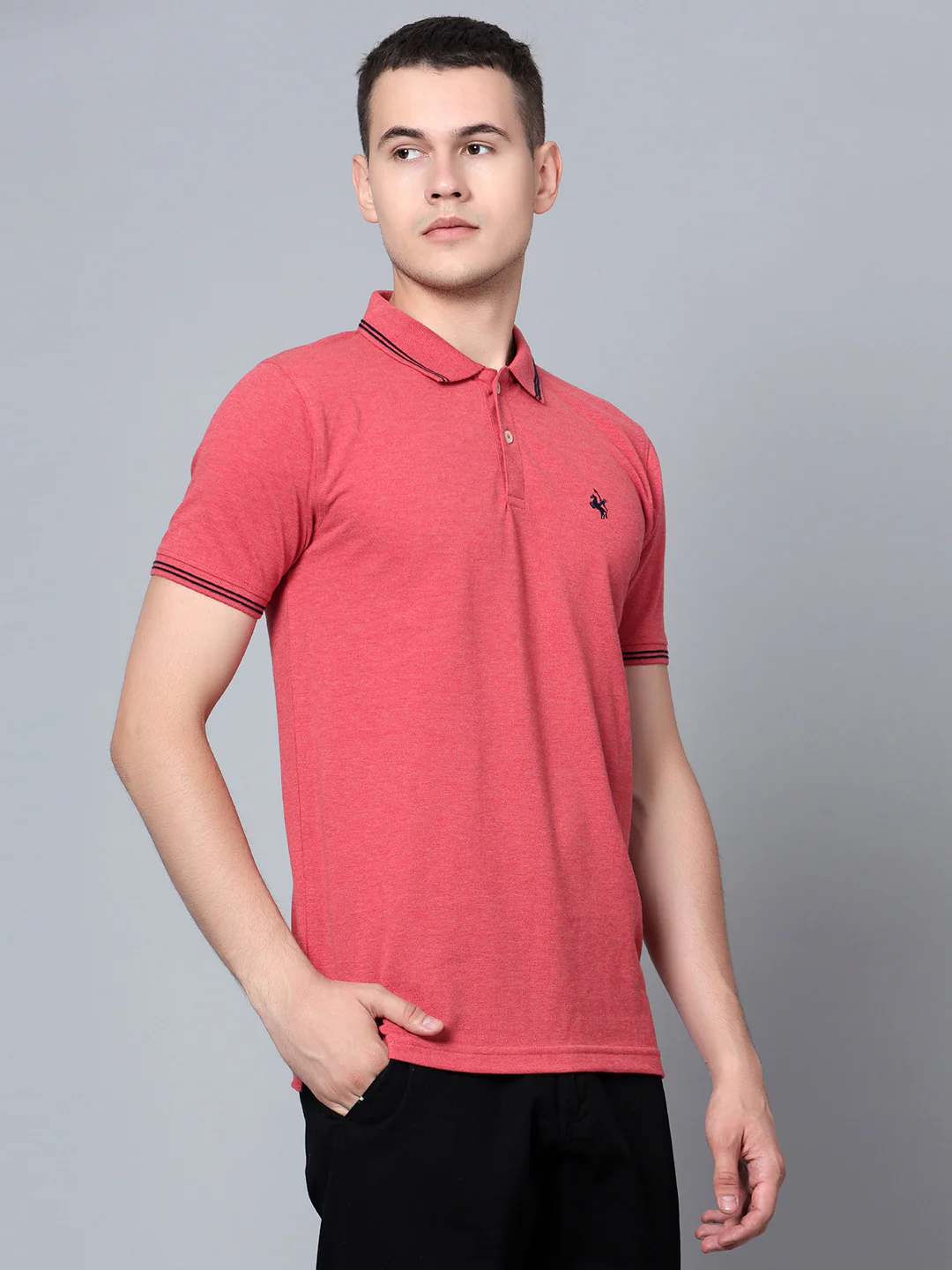 T-Shirt for Men | Breathable & Soft with Color Fastness Regular Fit Polo Neck Poly Cotton Fabric Solid Pattern - Image 4