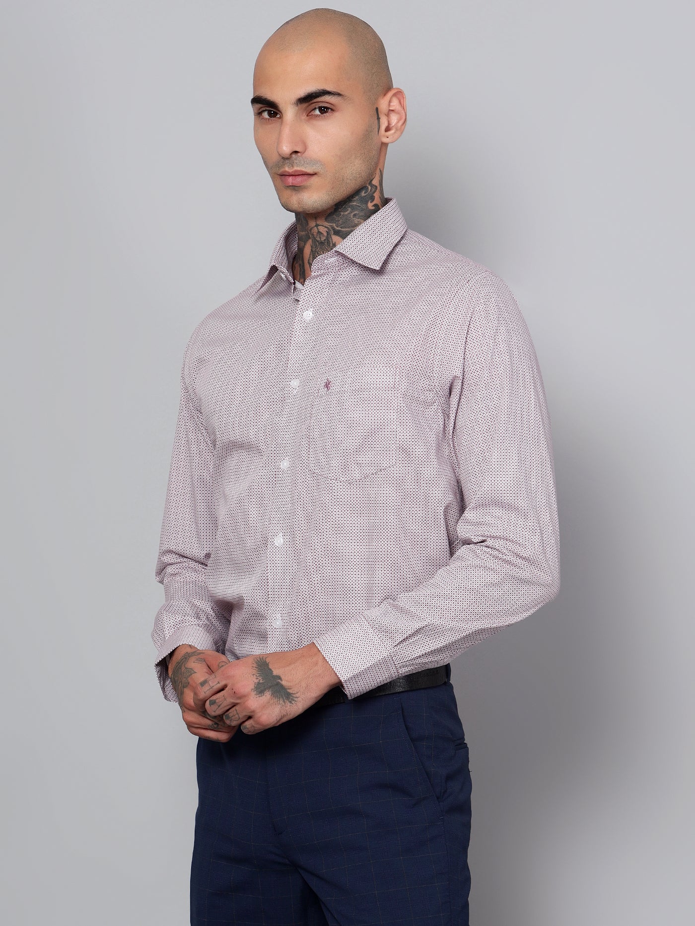Men's Red Formal Geometric Print Full Sleeve Shirt - Image 2