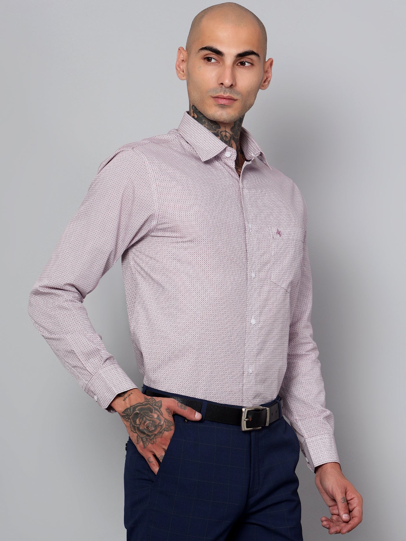 Men's Red Formal Geometric Print Full Sleeve Shirt - Image 3