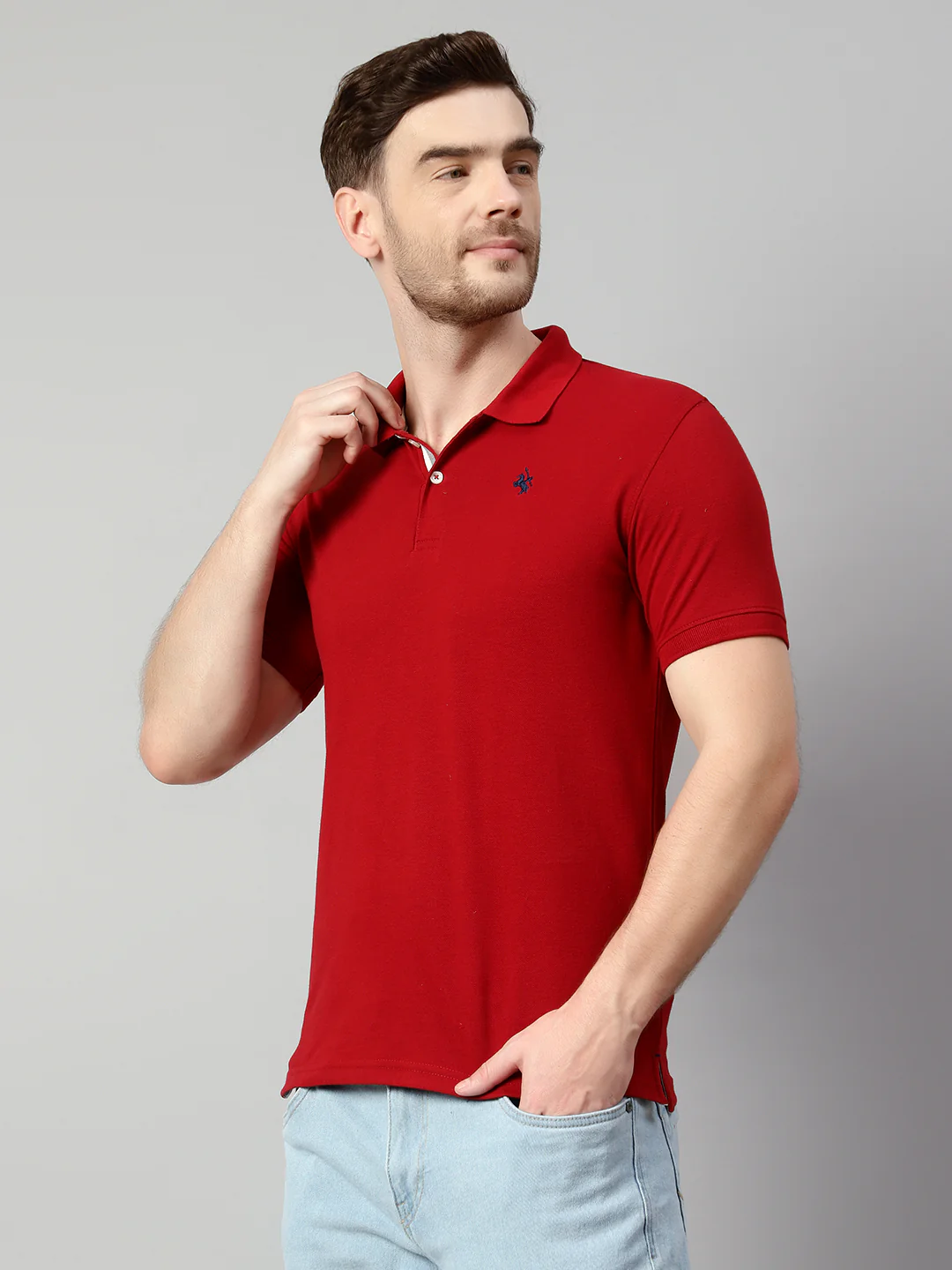 T-Shirt for Men | Breathable & Soft with Color Fastness Regular Fit Polo Neck Poly Cotton Fabric Solid Pattern - Image 4
