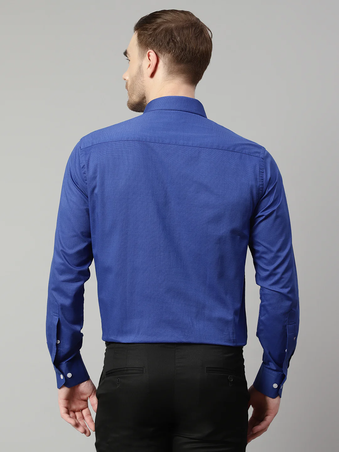 Men's Royal Blue Formal Fil a Fil Plain Full Sleeve Shirt - Image 3