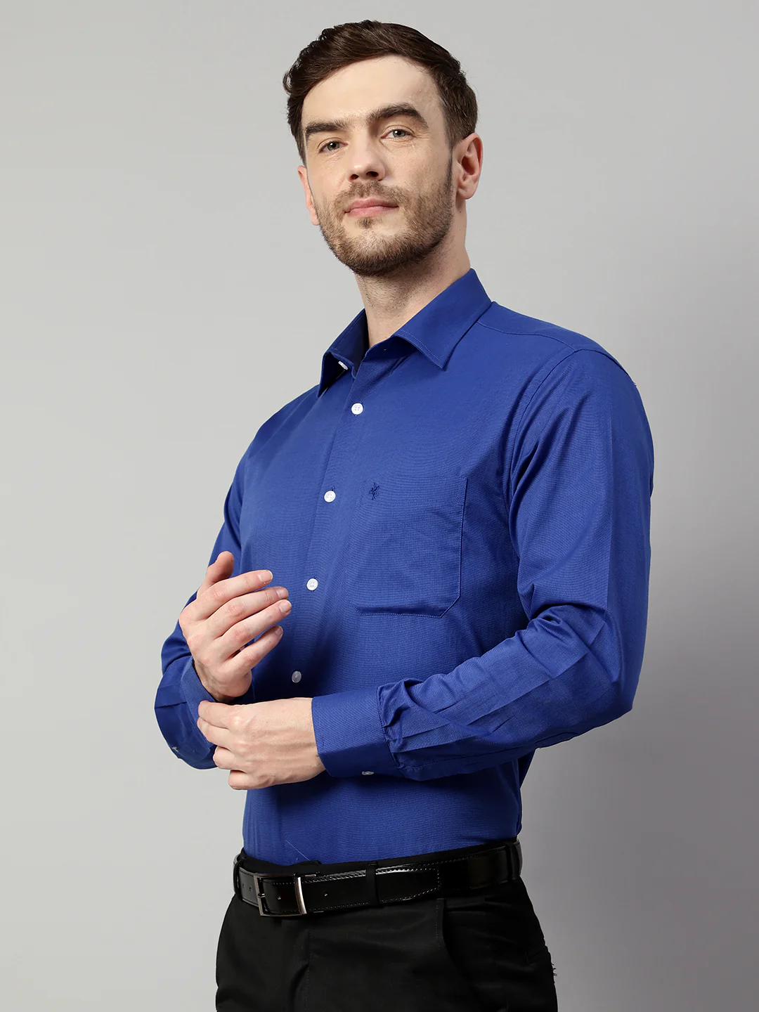 Men's Royal Blue Formal Fil a Fil Plain Full Sleeve Shirt - Image 4
