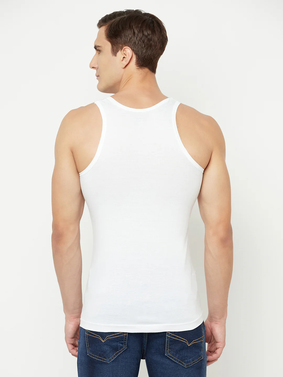 Men's White Round neck Basic Sleeveless Vest - 2's Pack - Image 4