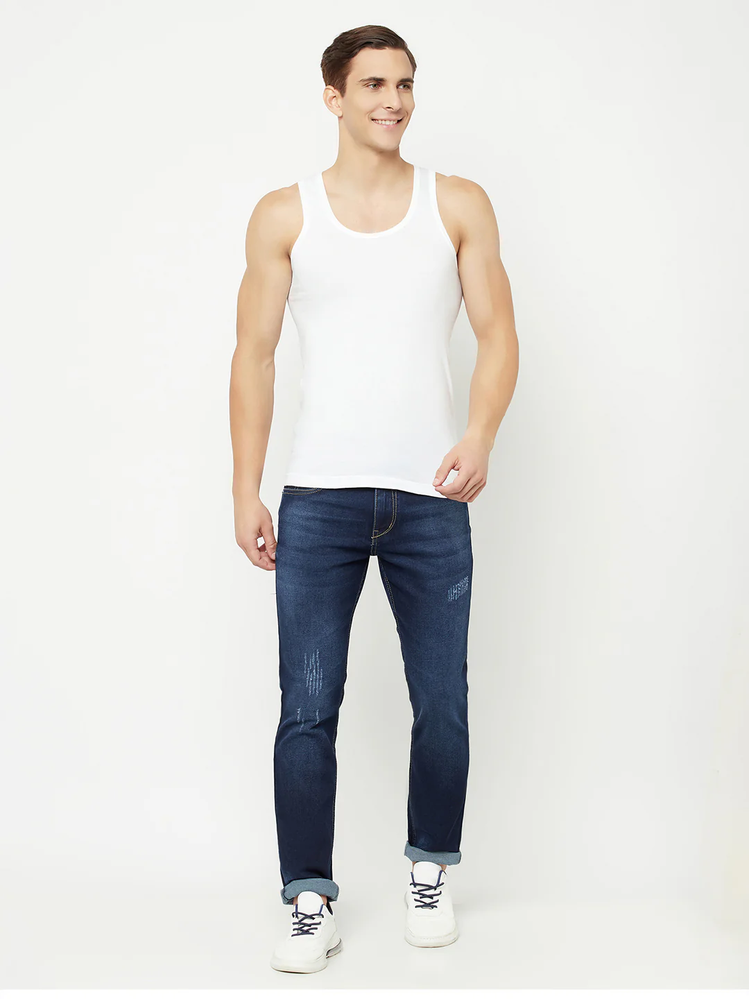 Men's White Round neck Basic Sleeveless Vest - 2's Pack - Image 5