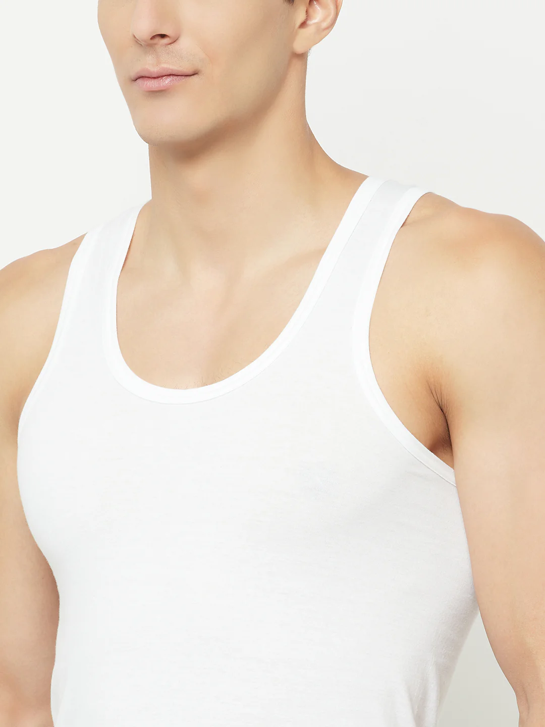 Men's White Round neck Basic Sleeveless Vest - 2's Pack - Image 6