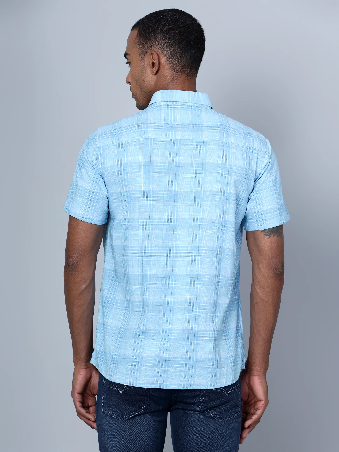 Casual Shirt for Men | Breathable & Soft with Color Fastness Regular Fit Spread Collar Neck Cotton Fabric Checkered Pattern - Image 4