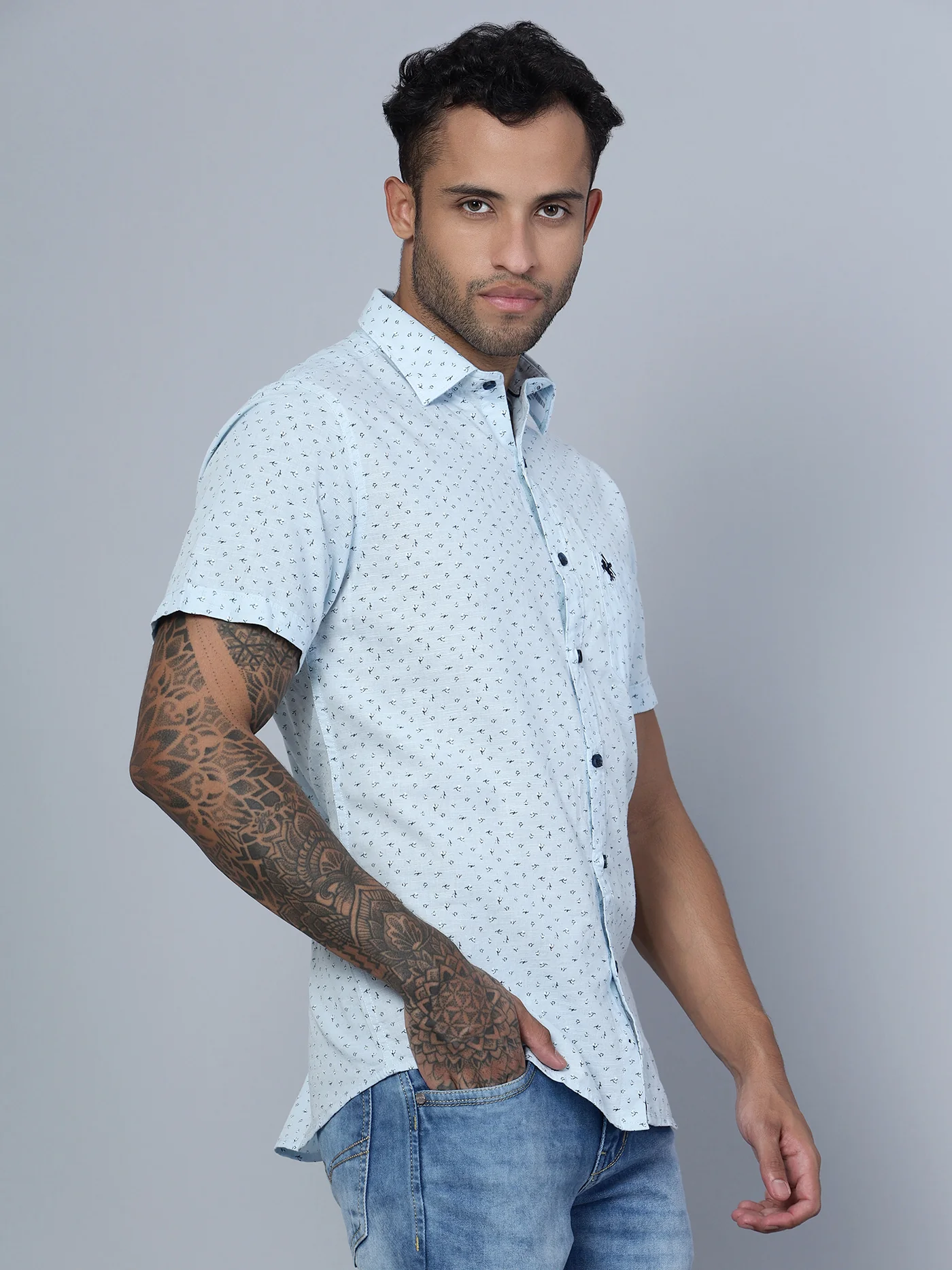 Casual Shirt for Men | Breathable & Soft with Color Fastness Regular Fit Spread Collar Neck Cotton Fabric Printed Pattern - Image 4