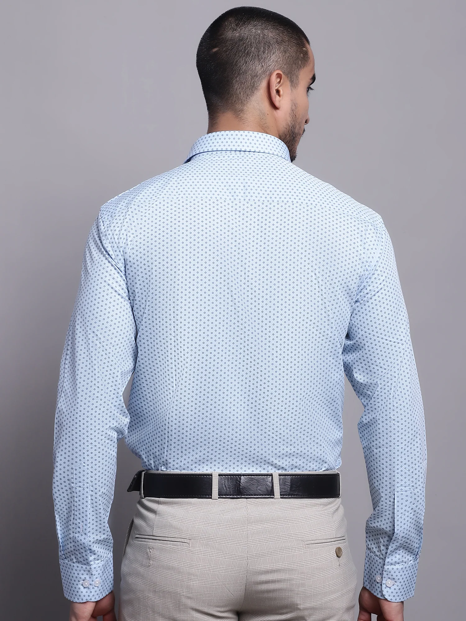 Men's Light Blue Formal Geometric Ditsy print Full Sleeve Shirt - Image 2