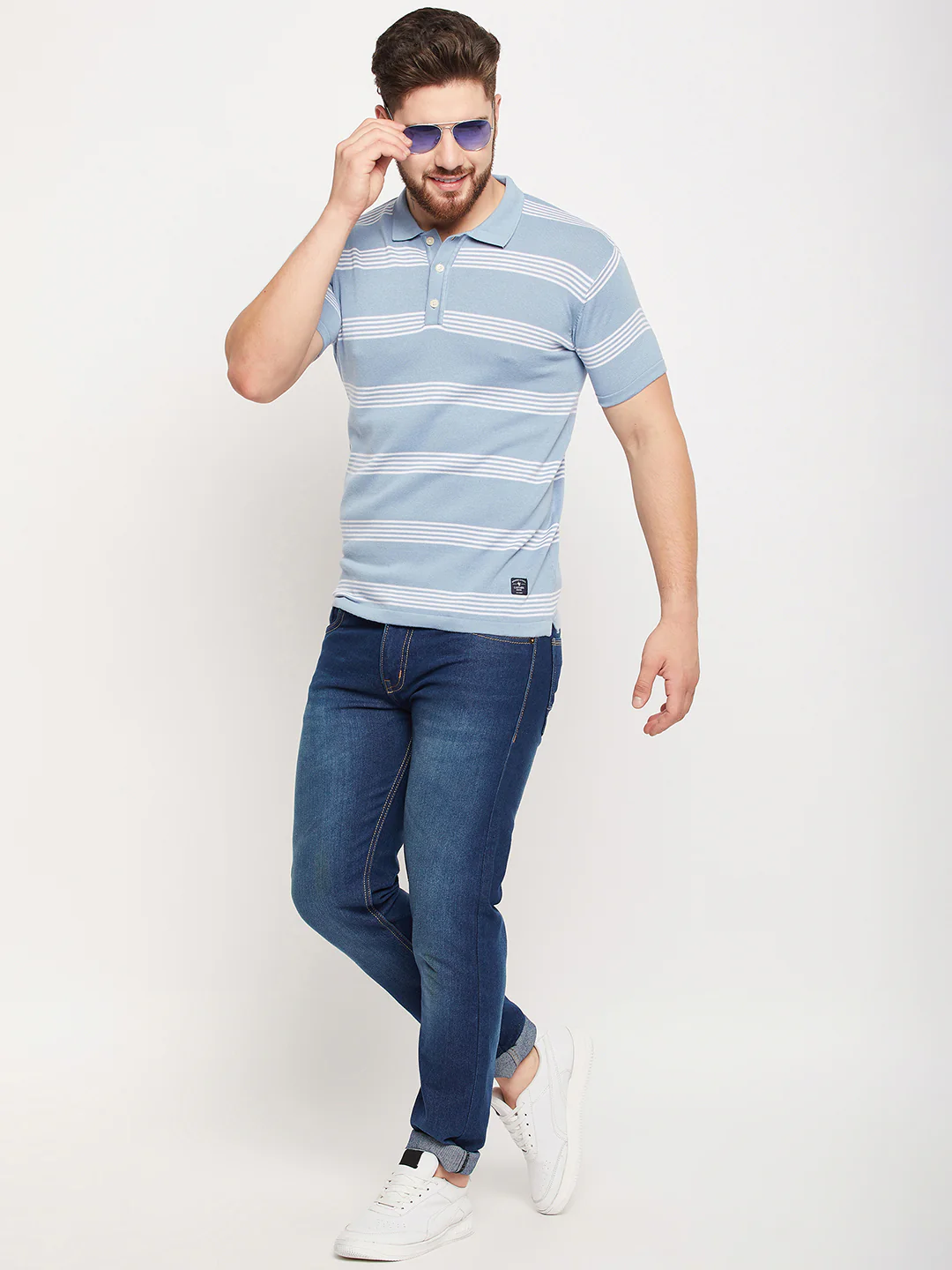 T-Shirt for Men | Breathable & Soft with Color Fastness Regular Fit Polo Neck Cotton Fabric Striped Pattern - Image 2