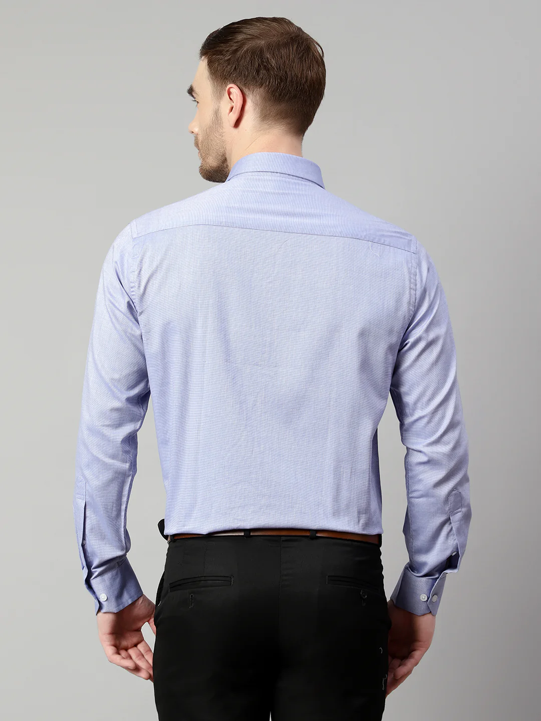 Men's Navy Blue Formal Fil a Fil Plain Full Sleeve Shirt - Image 3