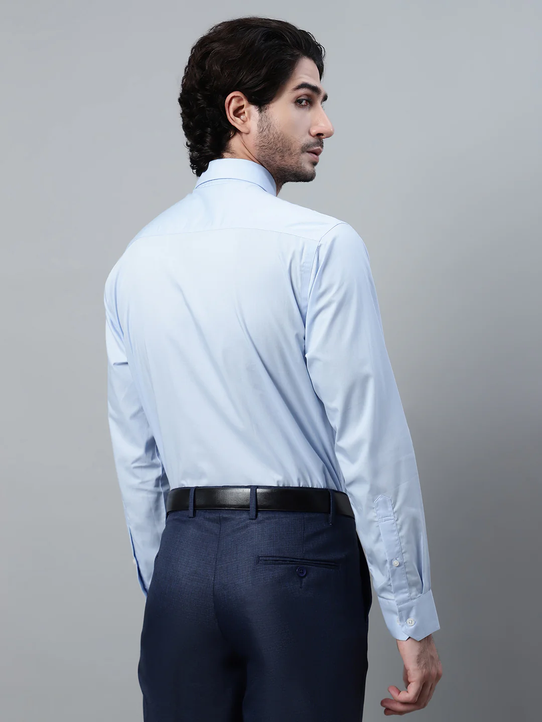 Men's Light Blue Formal Plain Full Sleeve Shirt - Image 2