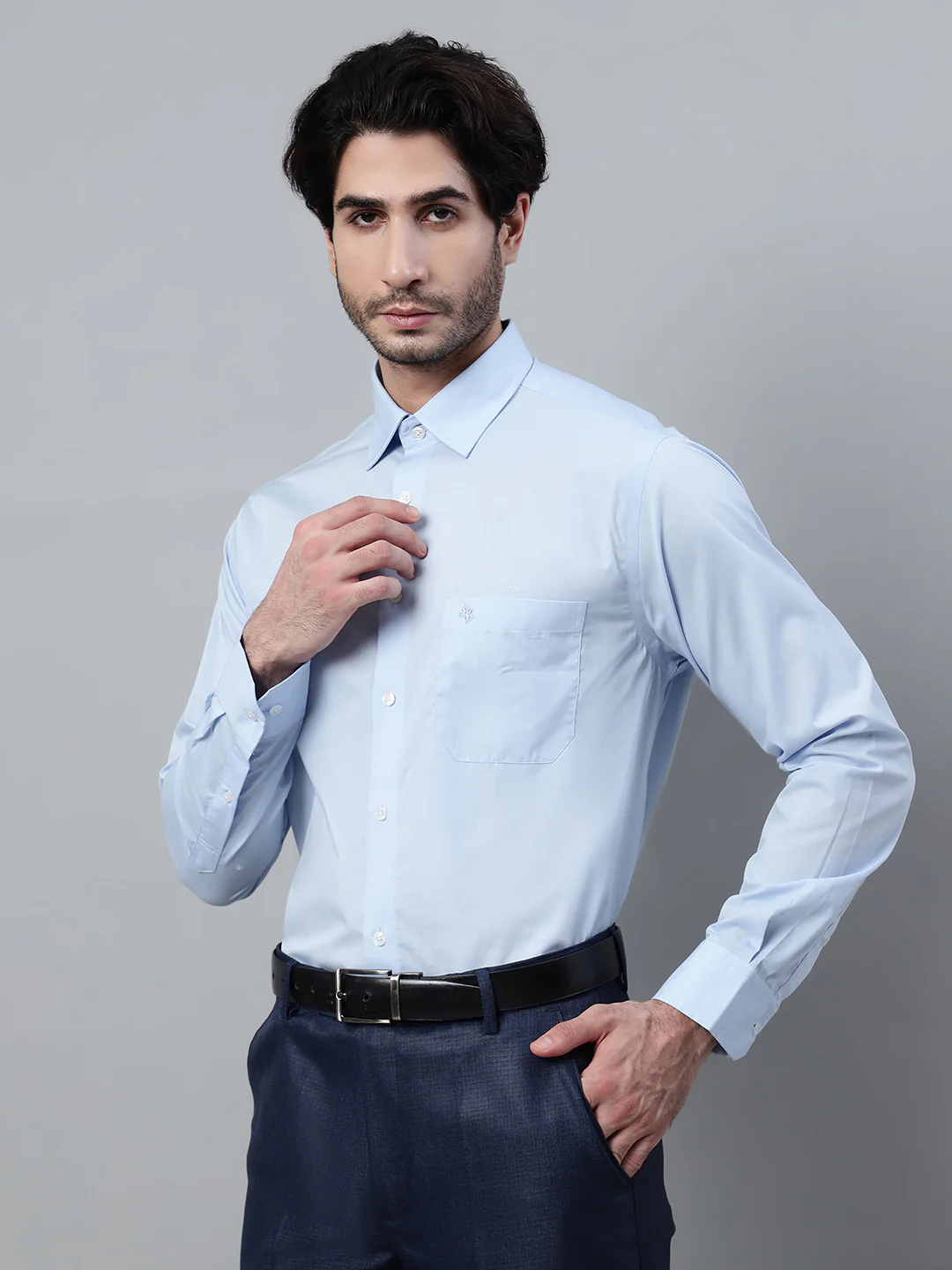 Men's Light Blue Formal Plain Full Sleeve Shirt - Image 3