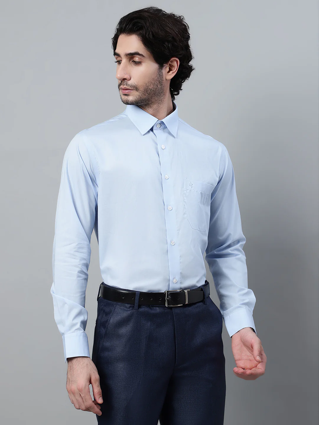 Men's Light Blue Formal Plain Full Sleeve Shirt - Image 4