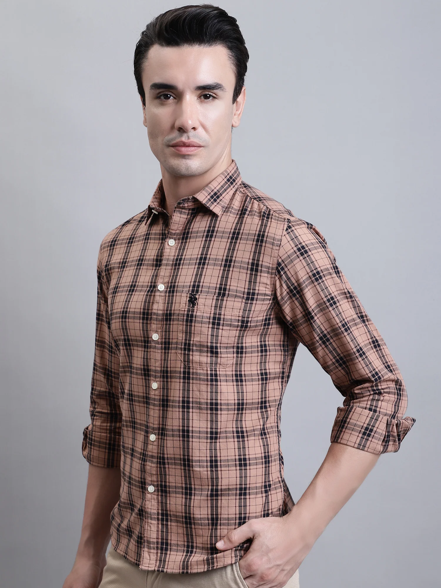 Casual Shirt for Men | Breathable & Soft with Color Fastness Regular Fit Spread Collar Neck Cotton Fabric Checkered Pattern - Image 2