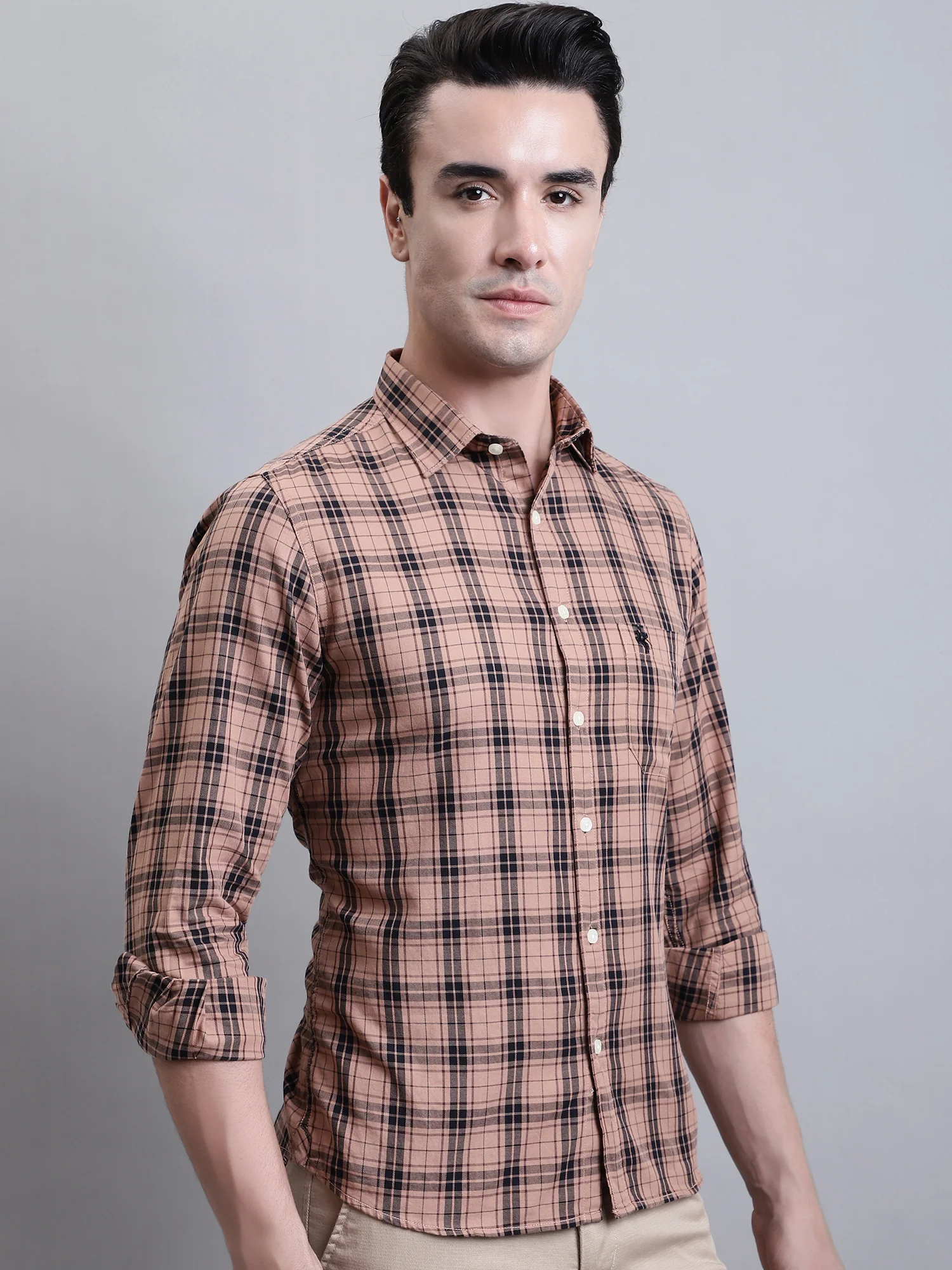 Casual Shirt for Men | Breathable & Soft with Color Fastness Regular Fit Spread Collar Neck Cotton Fabric Checkered Pattern - Image 3