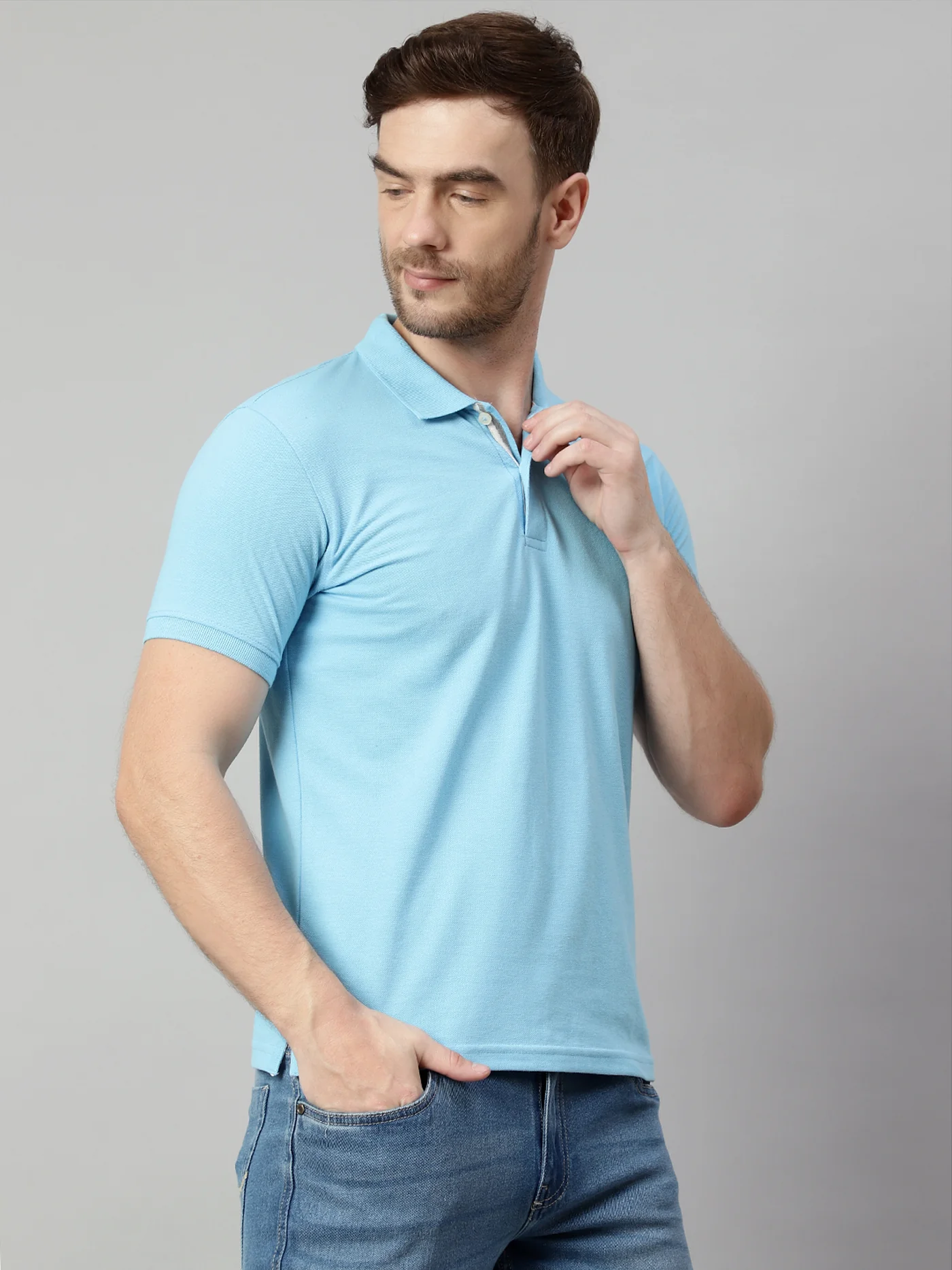 T-Shirt for Men | Breathable & Soft with Color Fastness Regular Fit Polo Neck Poly Cotton Fabric Solid Pattern - Image 4