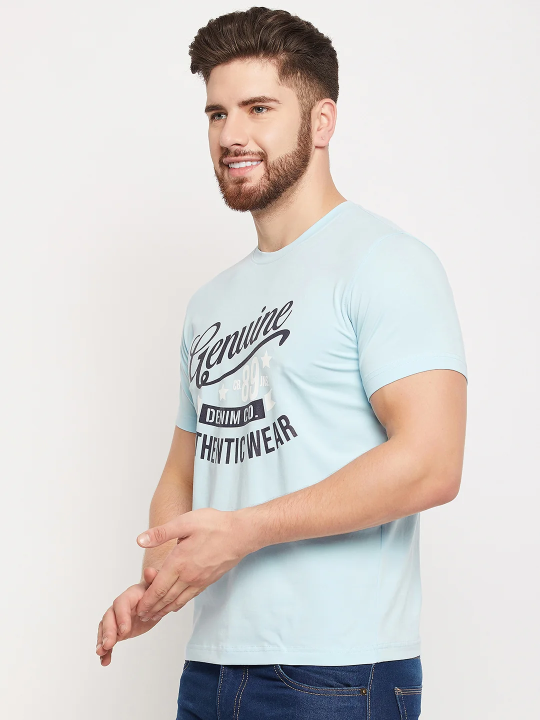 T-Shirt for Men | Breathable & Soft with Color Fastness Regular Fit Round Neck Cotton Blend Fabric Printed Pattern - Image 3