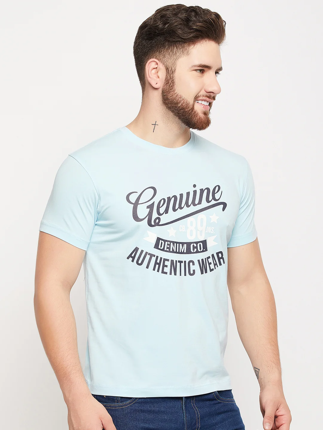 T-Shirt for Men | Breathable & Soft with Color Fastness Regular Fit Round Neck Cotton Blend Fabric Printed Pattern - Image 4
