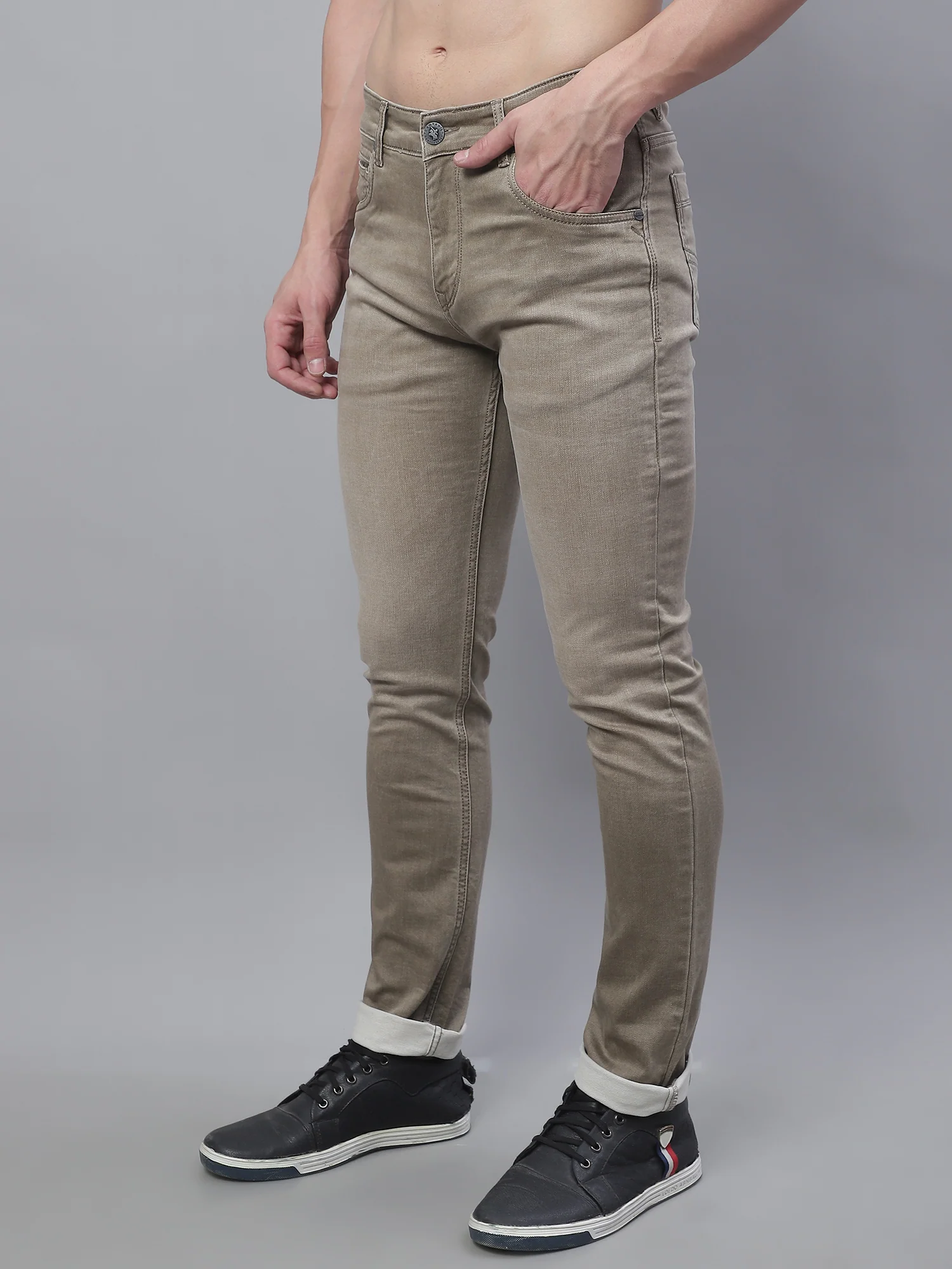 Denim Jeans for Men l Breathable & Soft with Color Fastness Ultra Narrow Fit Cotton Fabric Solid Pattern Button Closure - Image 3