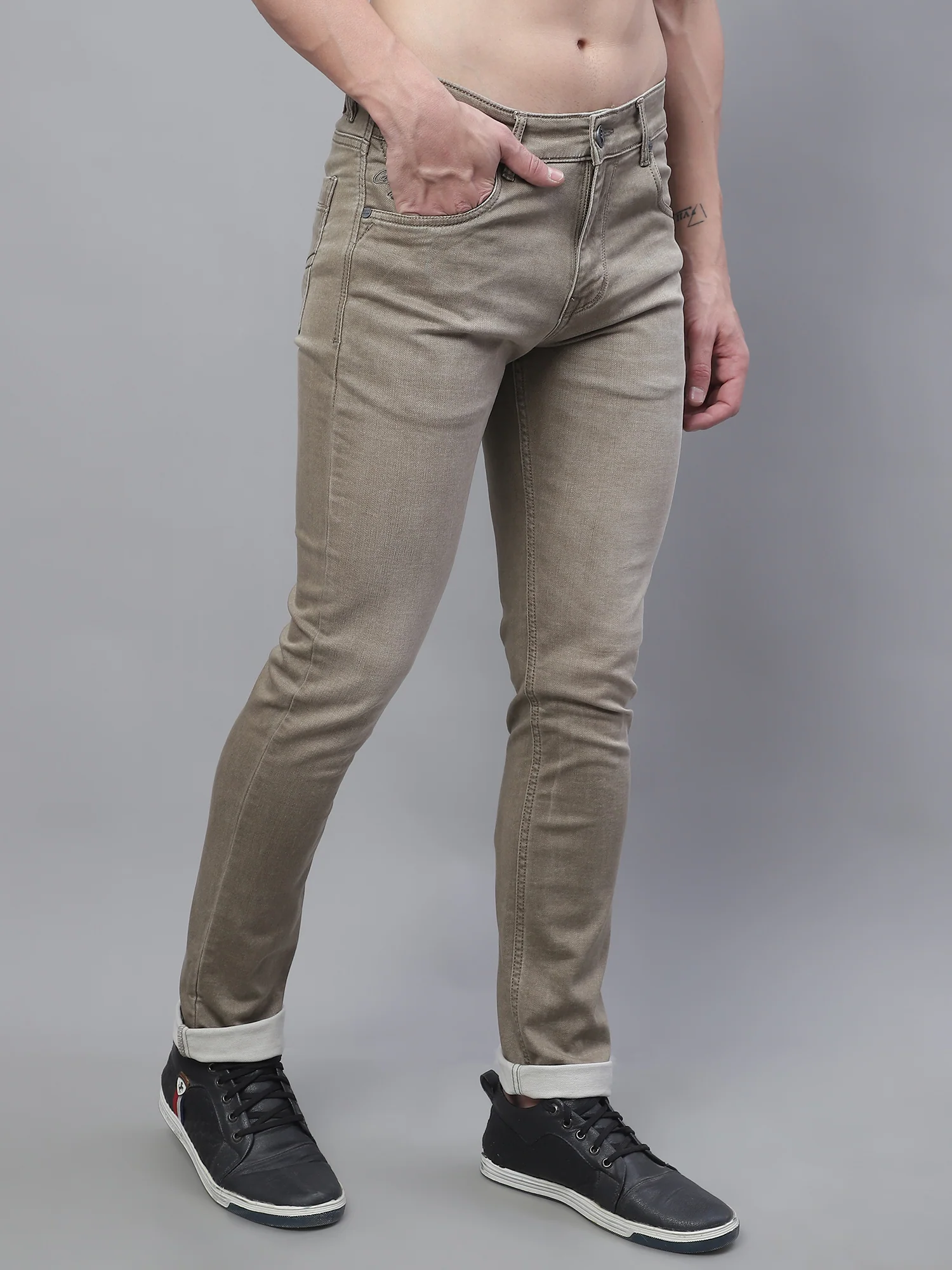 Denim Jeans for Men l Breathable & Soft with Color Fastness Ultra Narrow Fit Cotton Fabric Solid Pattern Button Closure - Image 4