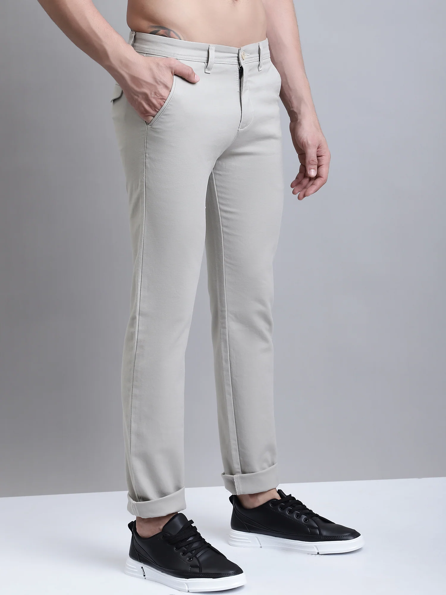 Men's Casual Flat front Stone  Trousers - Image 3