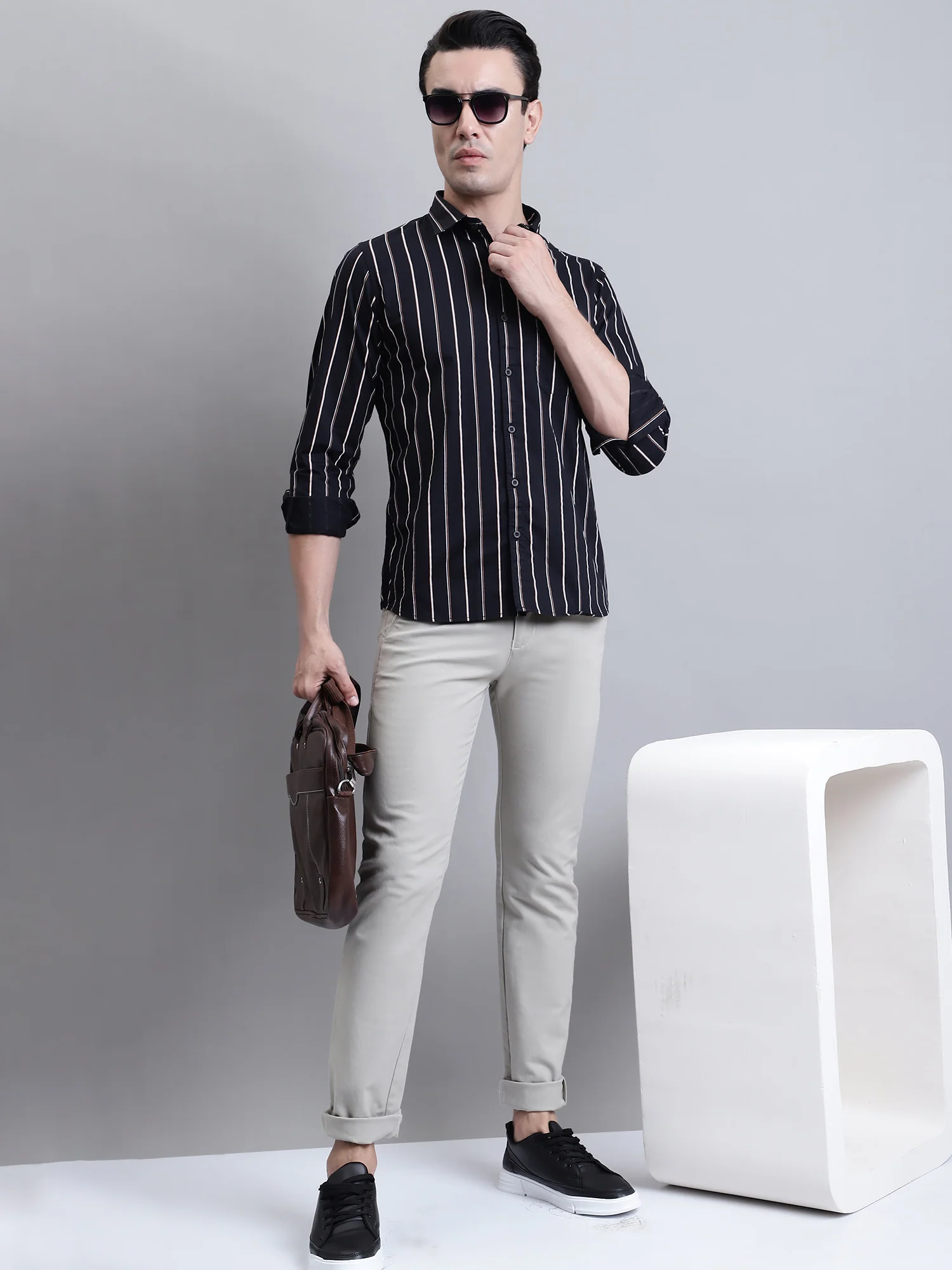 Men's Casual Flat front Stone  Trousers - Image 5