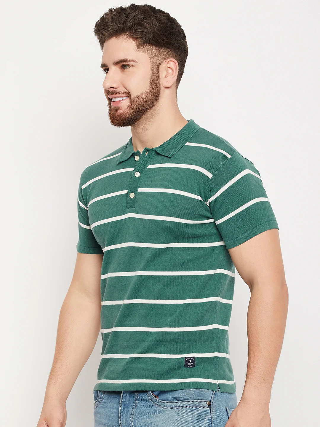 T-Shirt for Men | Breathable & Soft with Color Fastness Regular Fit Polo Neck Cotton Fabric Striped Pattern - Image 3