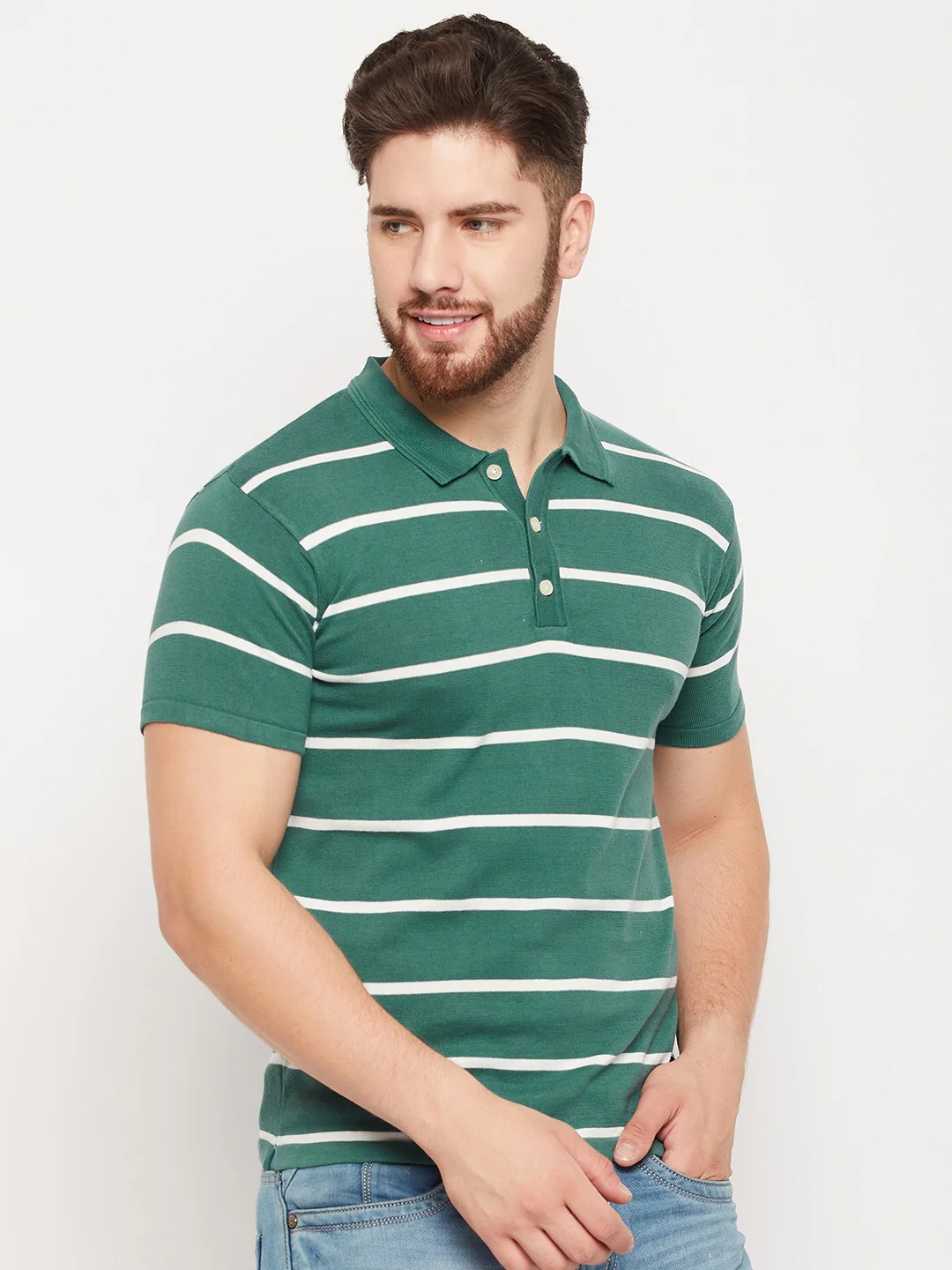 T-Shirt for Men | Breathable & Soft with Color Fastness Regular Fit Polo Neck Cotton Fabric Striped Pattern - Image 4