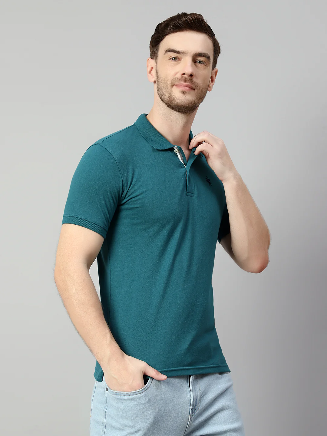 T-Shirt for Men | Breathable & Soft with Color Fastness Regular Fit Polo Neck Poly Cotton Fabric Solid Pattern - Image 4
